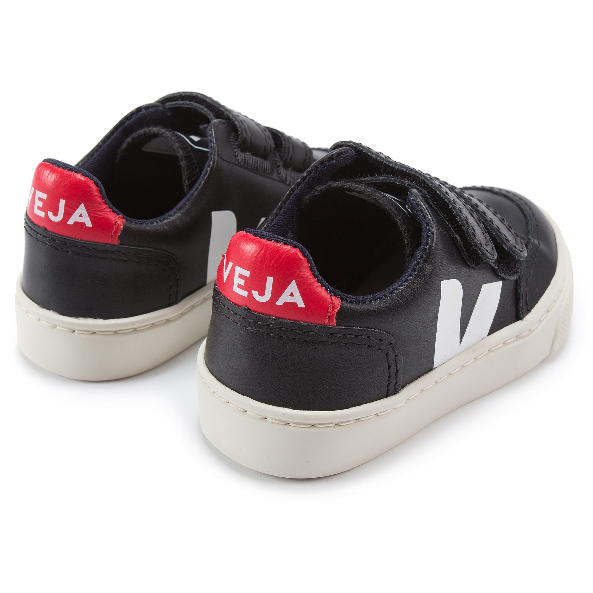Boys Black Leather Velcro With White "V" Shoes