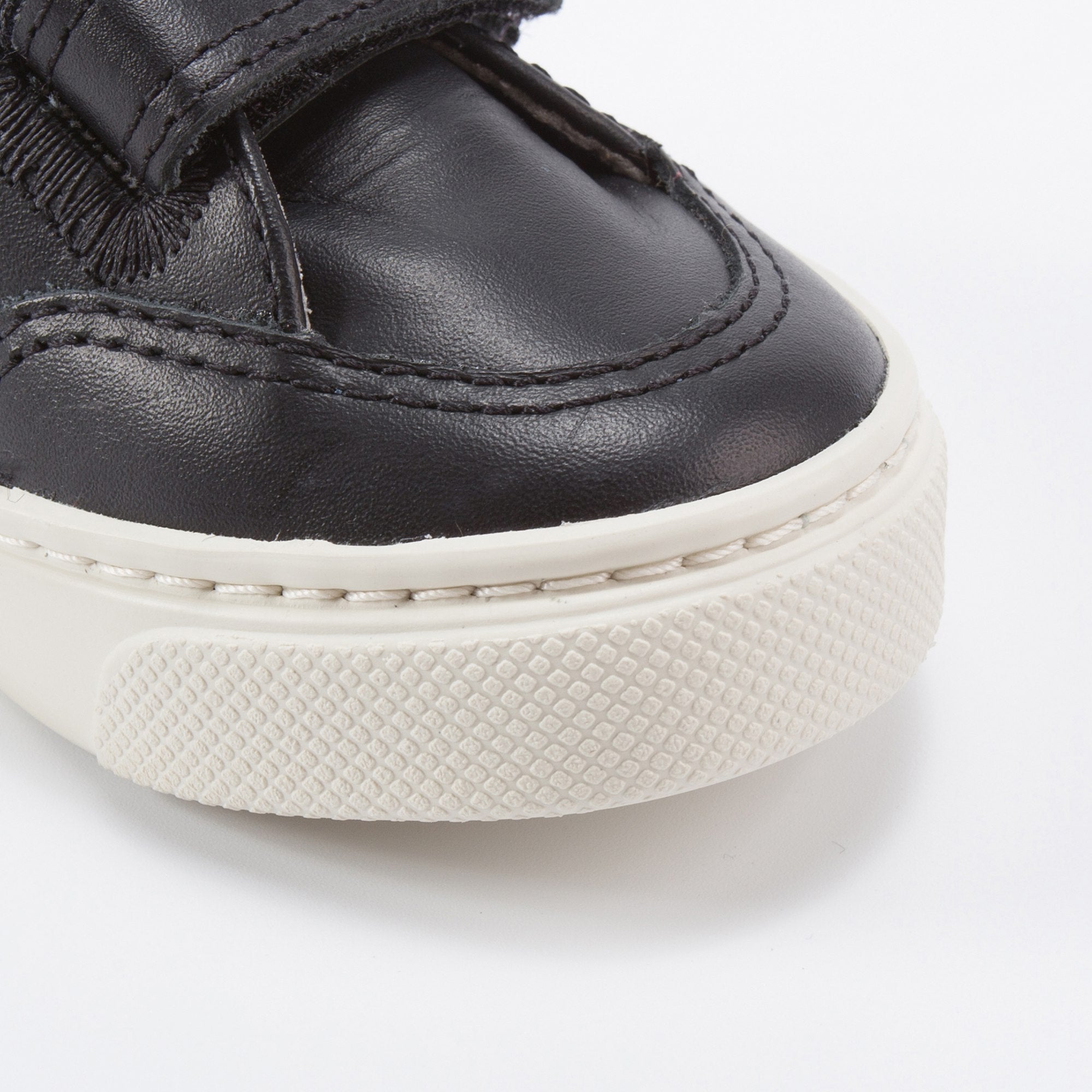 Baby Black Leather Velcro With White "V" Shoes