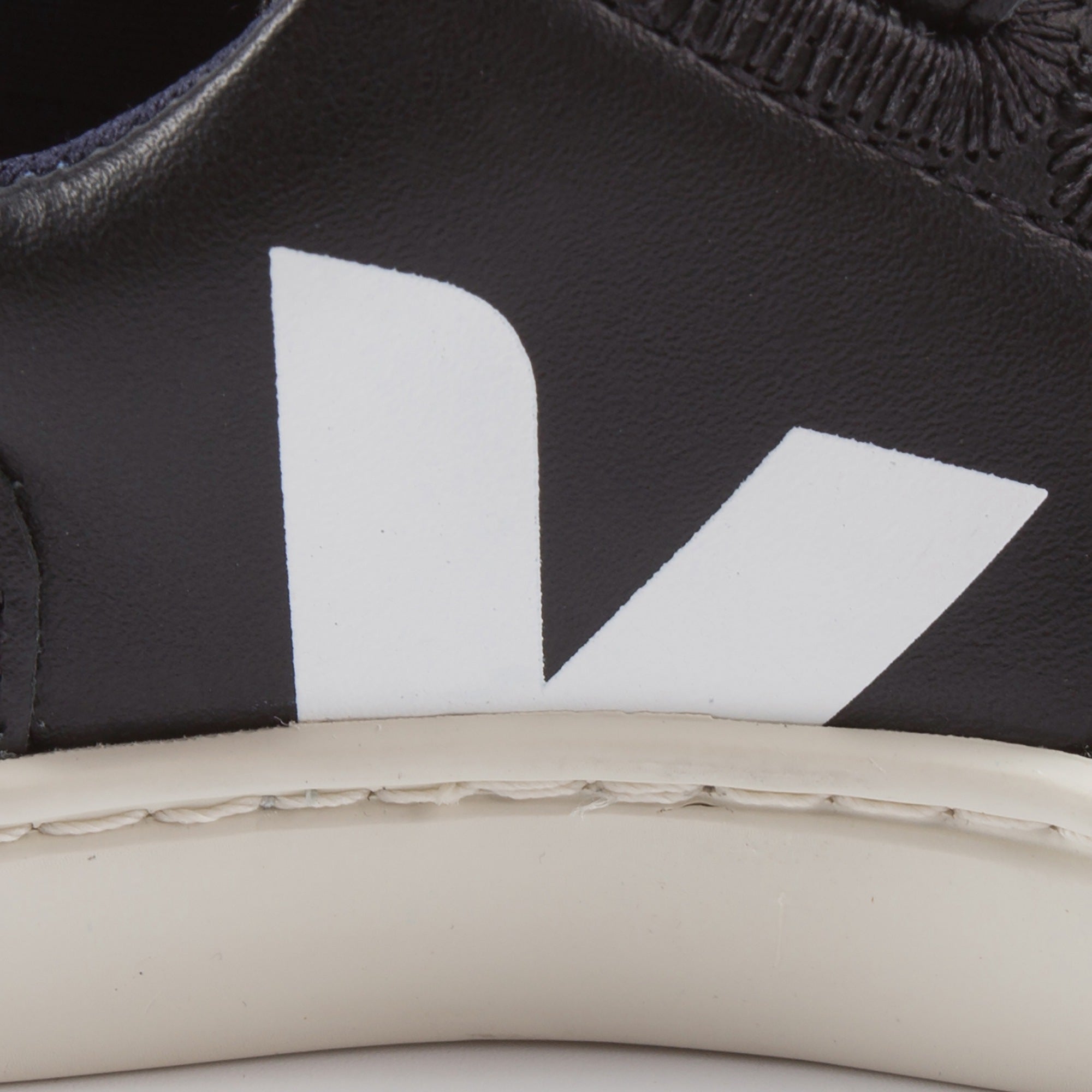 Baby Black Leather Velcro With White "V" Shoes