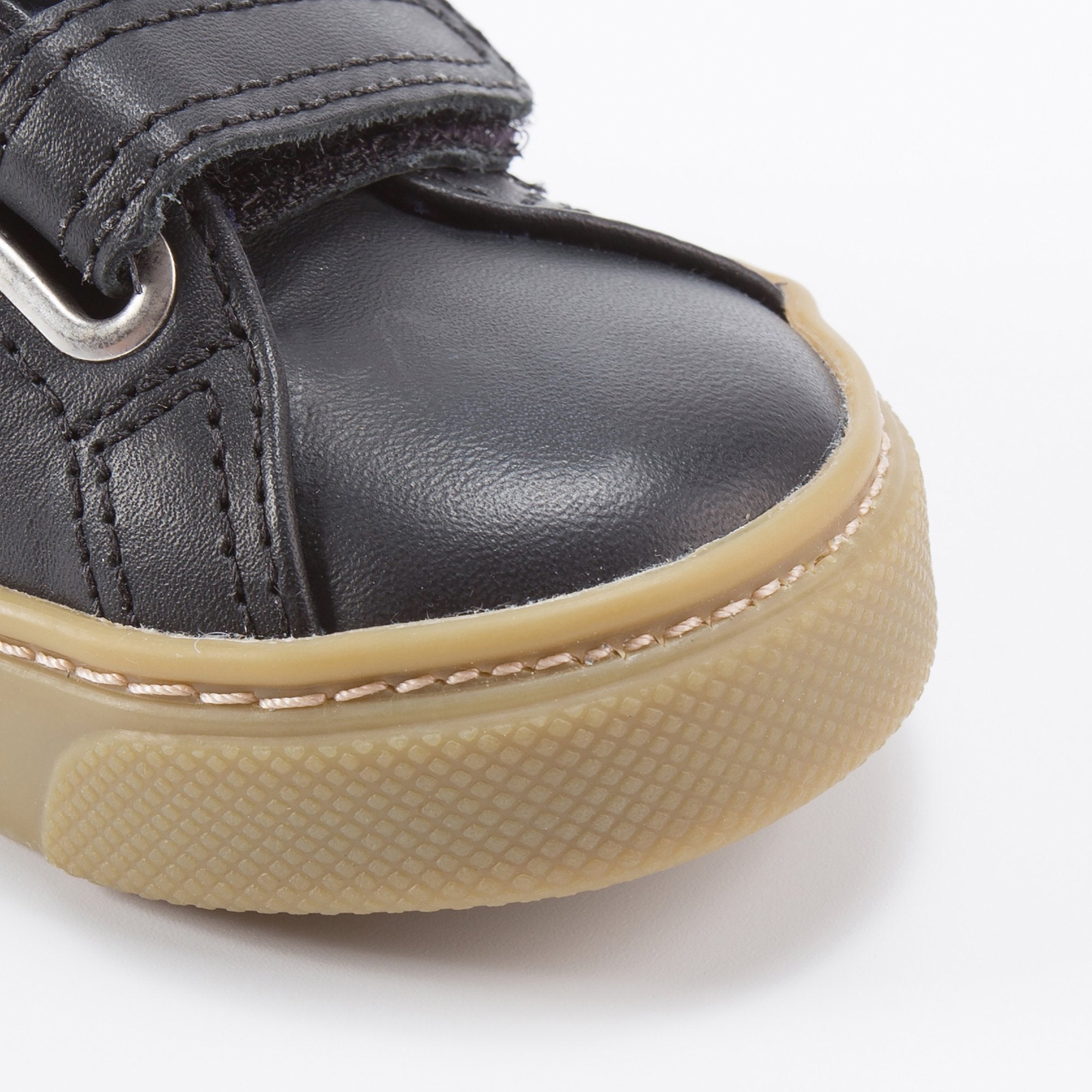 Boys Black Leather Velcro With White "V" Shoes