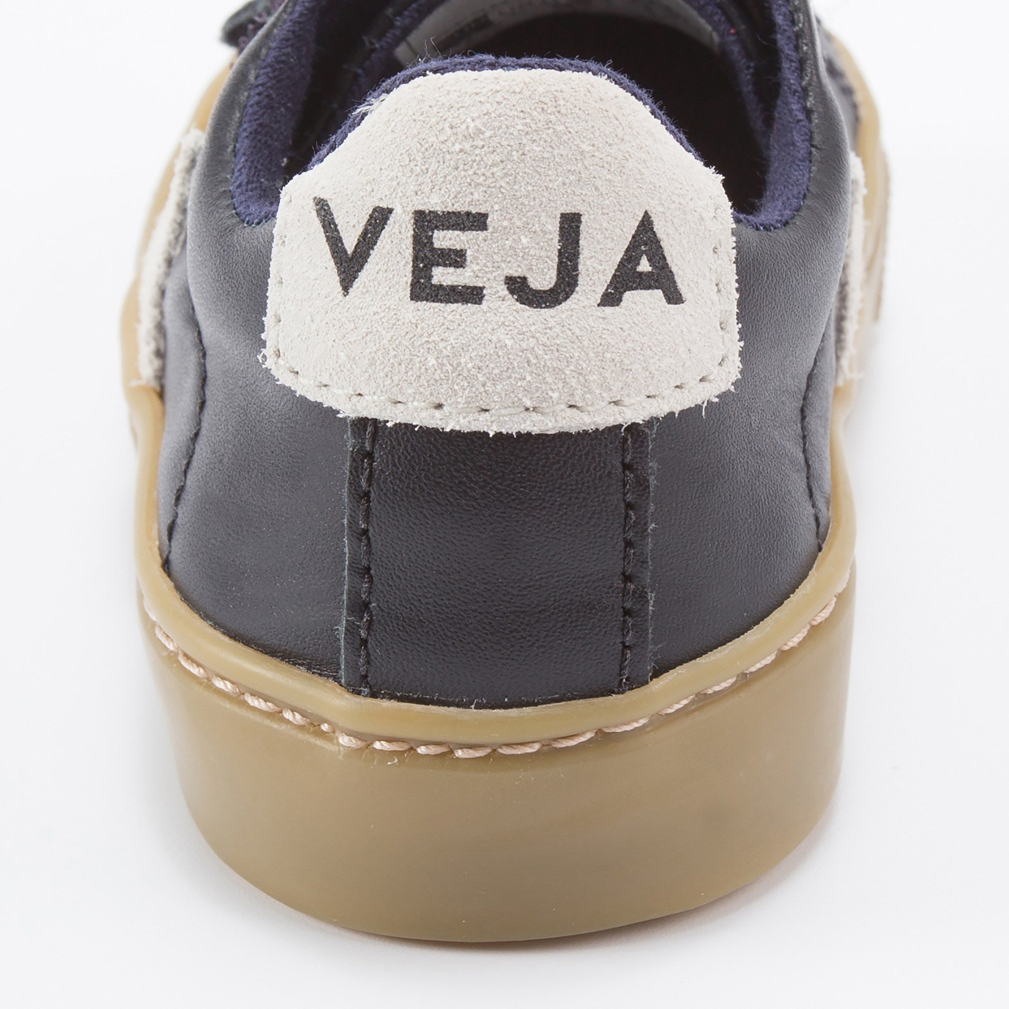 Baby Black Leather Velcro With White "V" Shoes