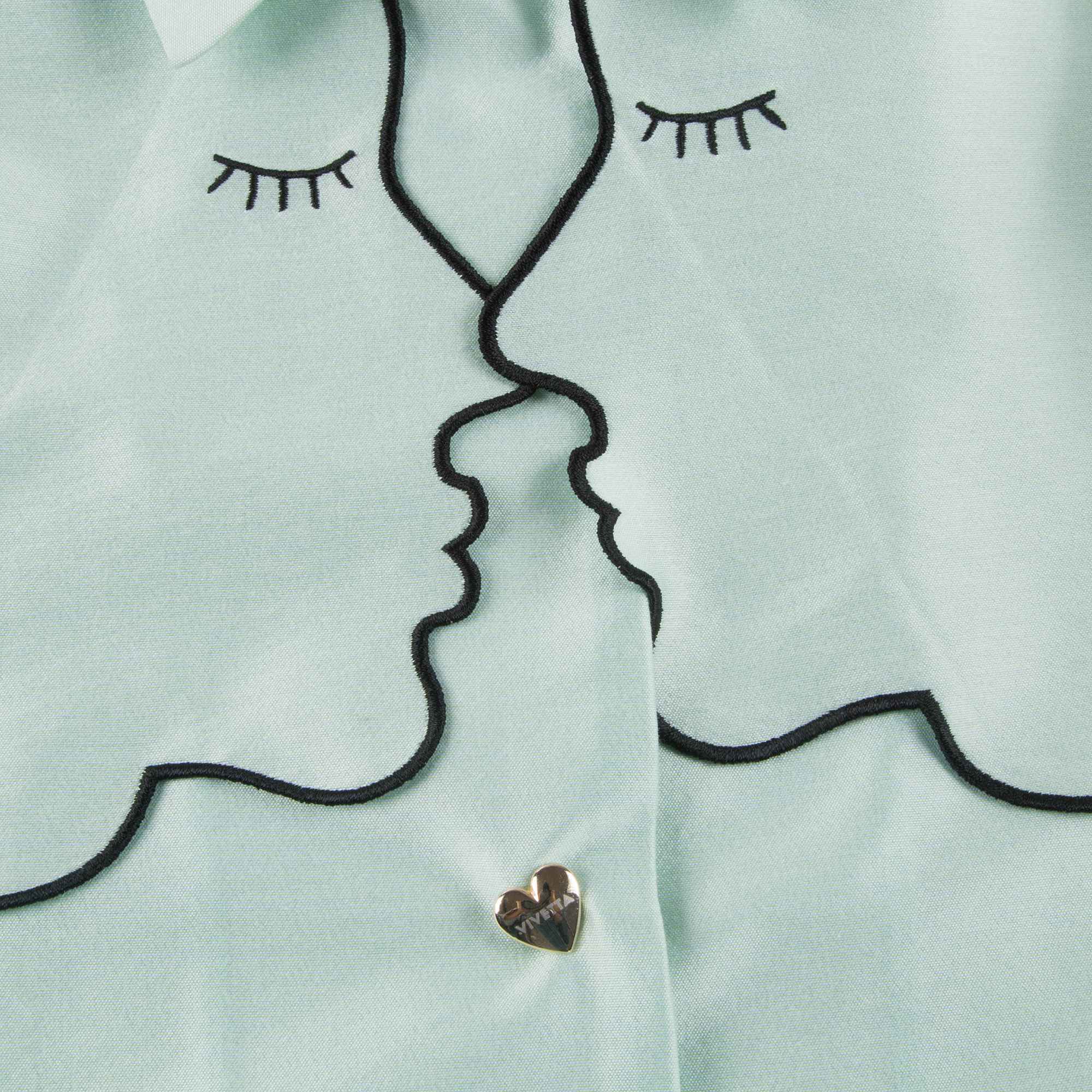 Girls Mint Green Collar And Embroidery Cotton Dustcoat
