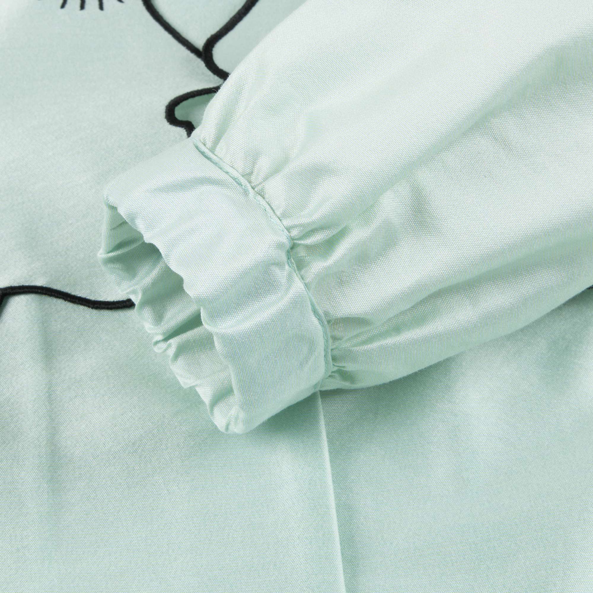 Girls Mint Green Collar And Embroidery Cotton Dustcoat