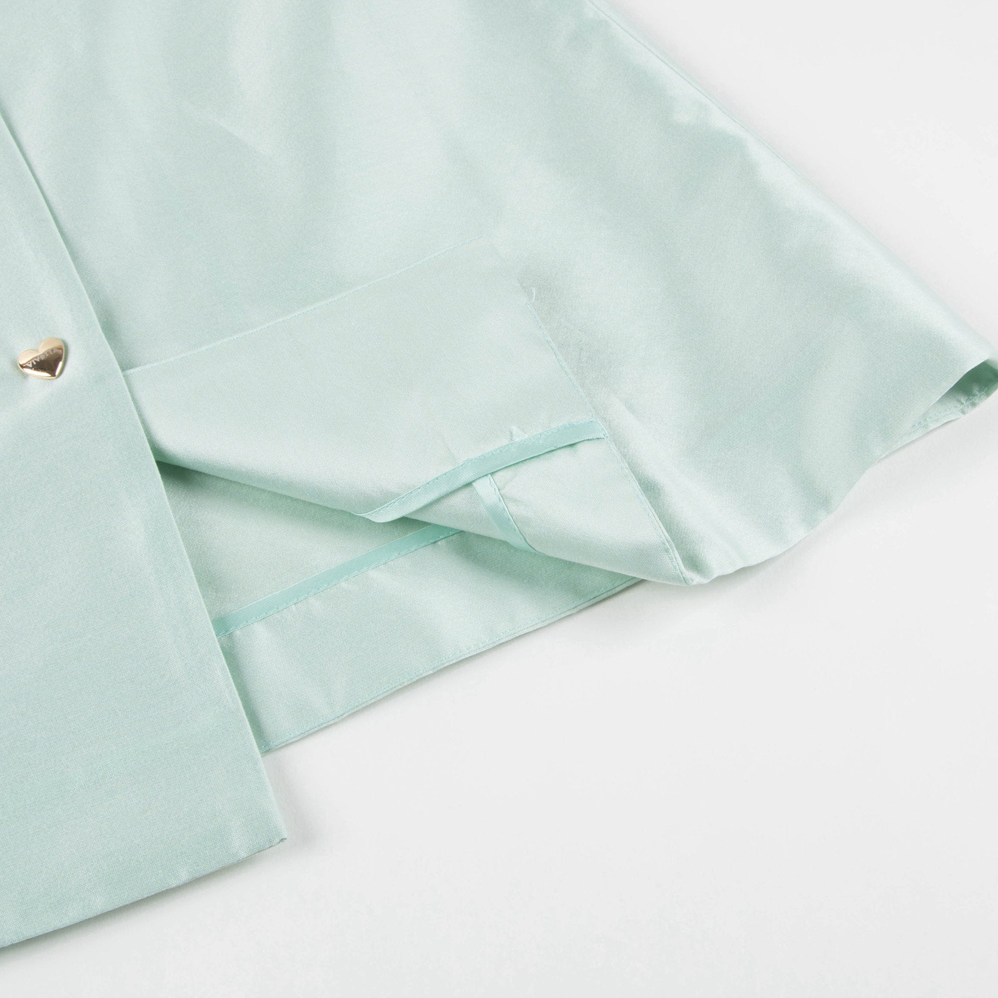 Girls Mint Green Collar And Embroidery Cotton Dustcoat