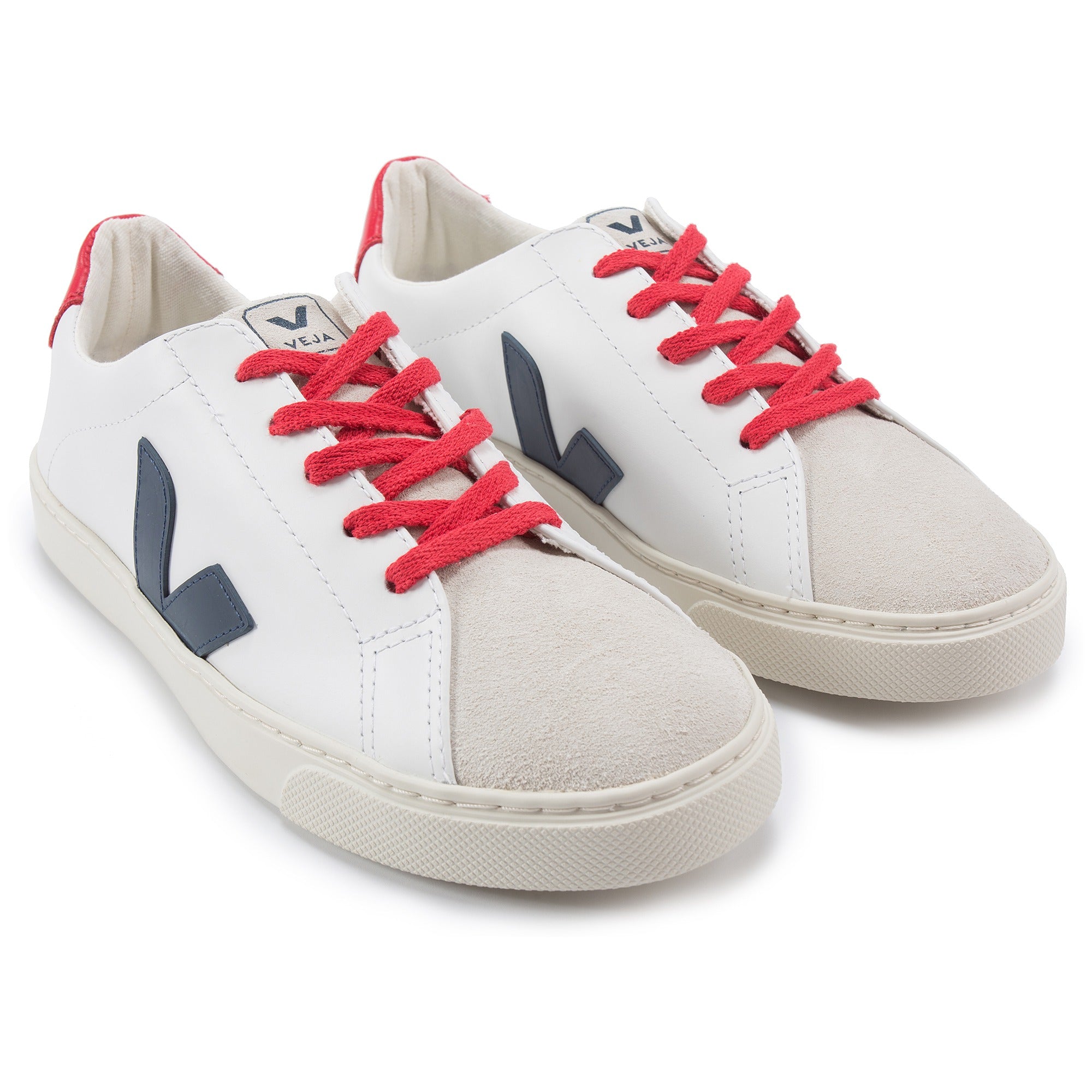 Girls White Leather Velcro With Blue "V" Shoes