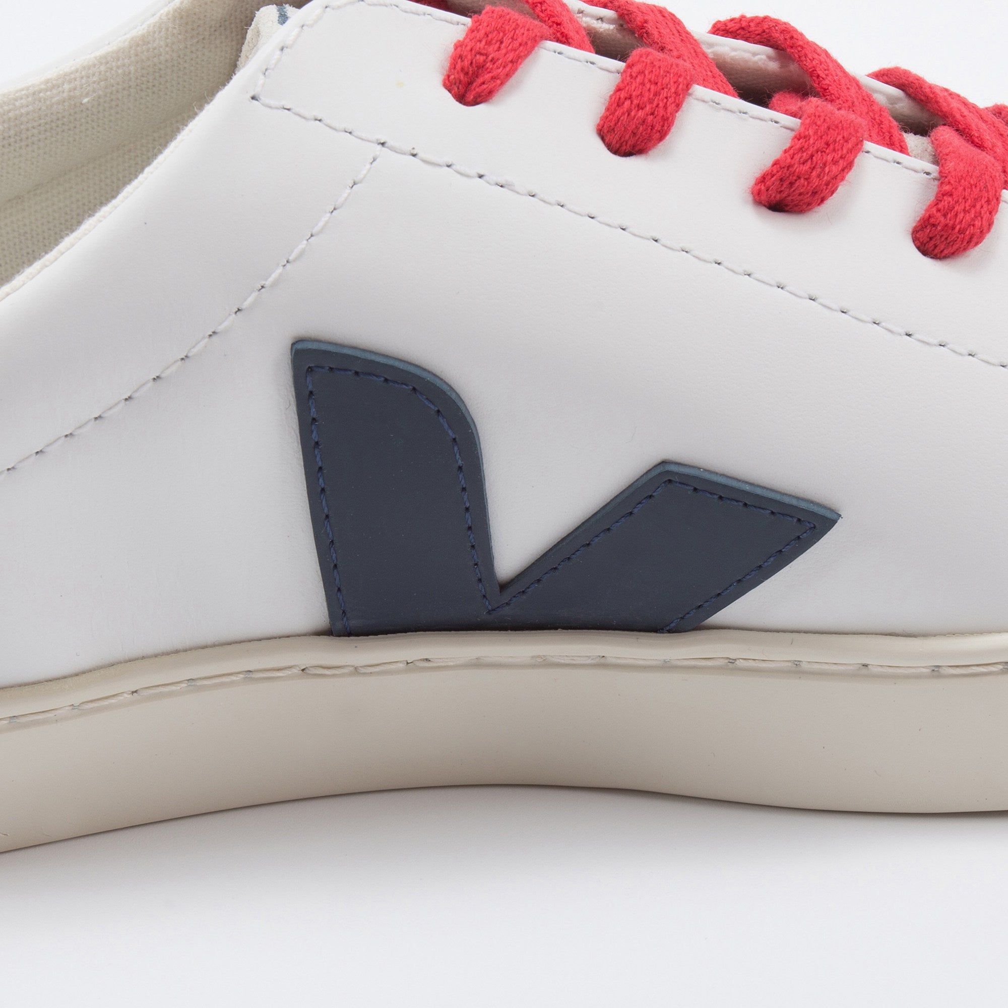 Girls White Leather Velcro With Blue "V" Shoes