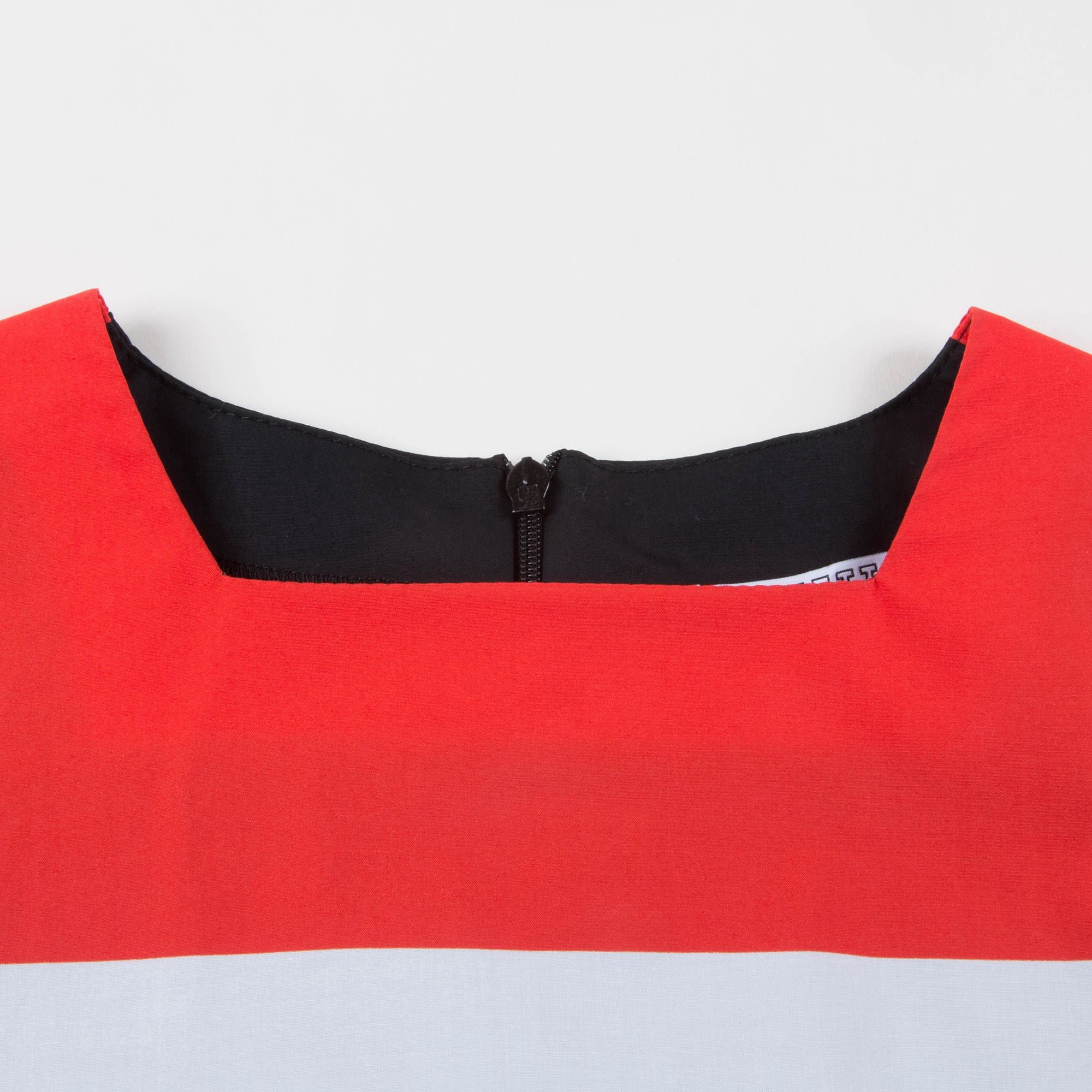 Girls White & Red Squadr Neck Cotton Dress