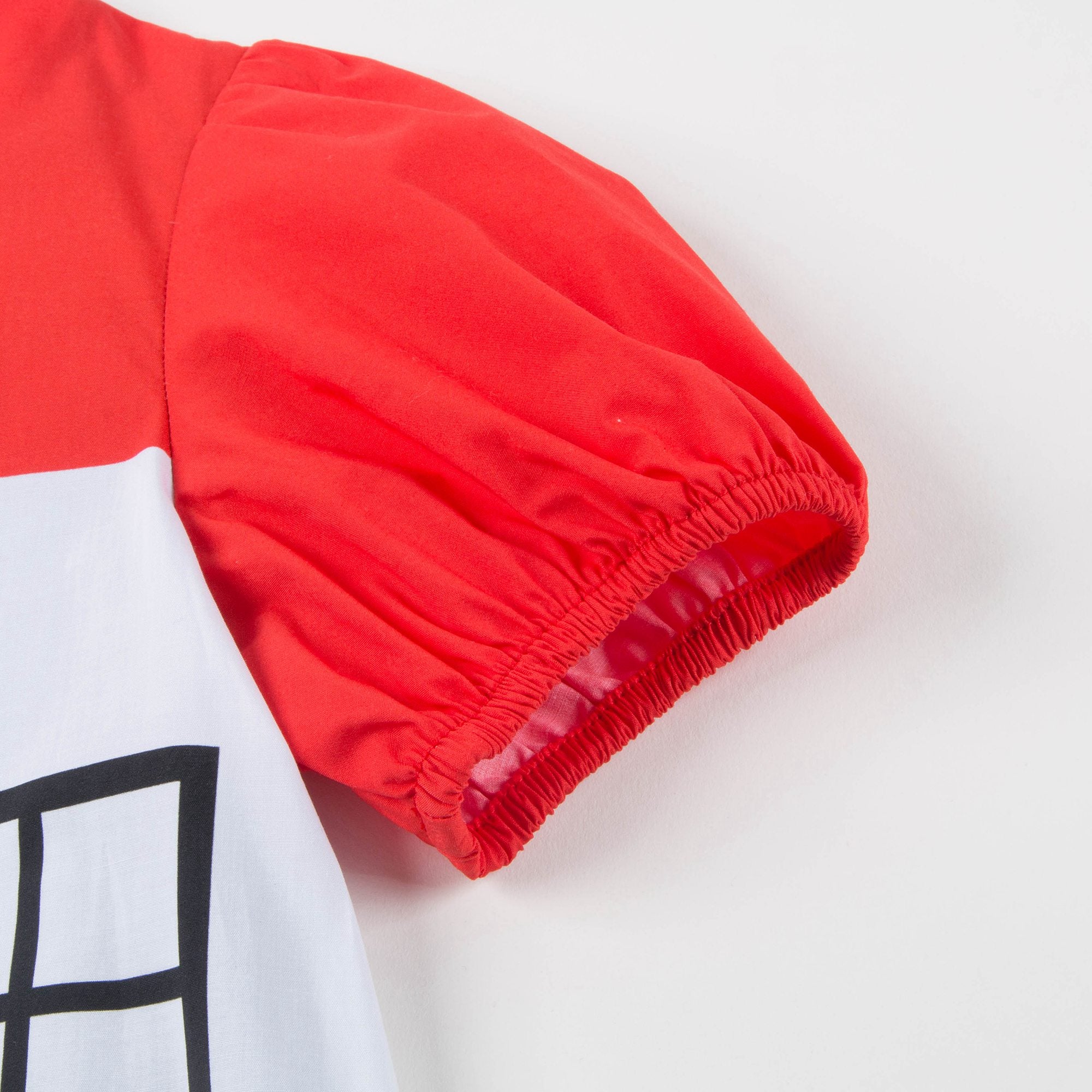 Girls White & Red Squadr Neck Cotton Dress