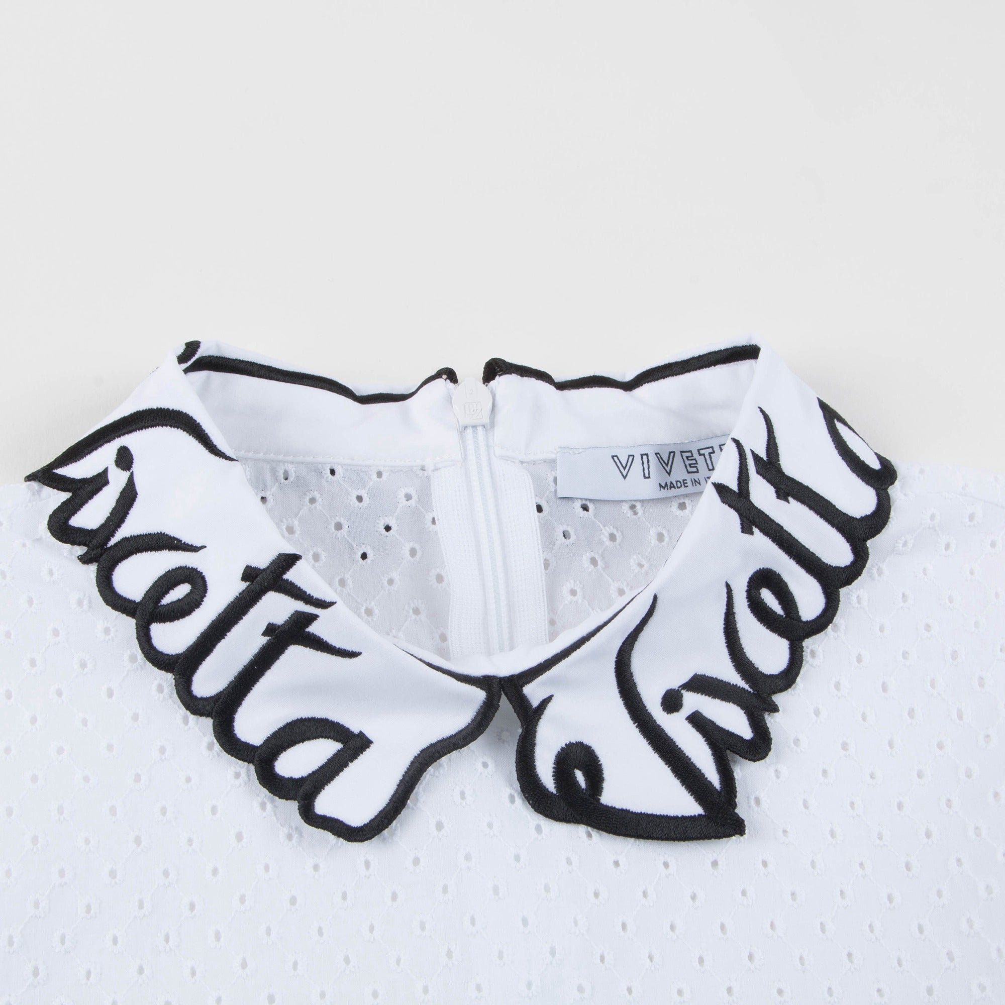 Girls White Collar And Embroidery Cotton Woven Dress
