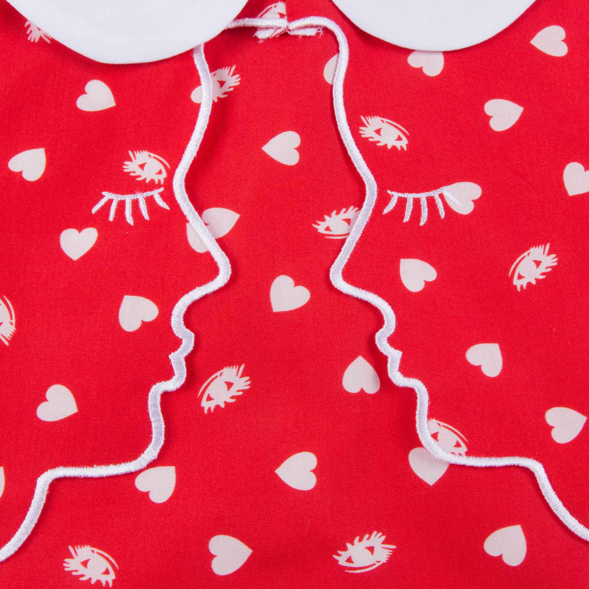 Girls Red Collar And Embroidery Cotton Woven Dress
