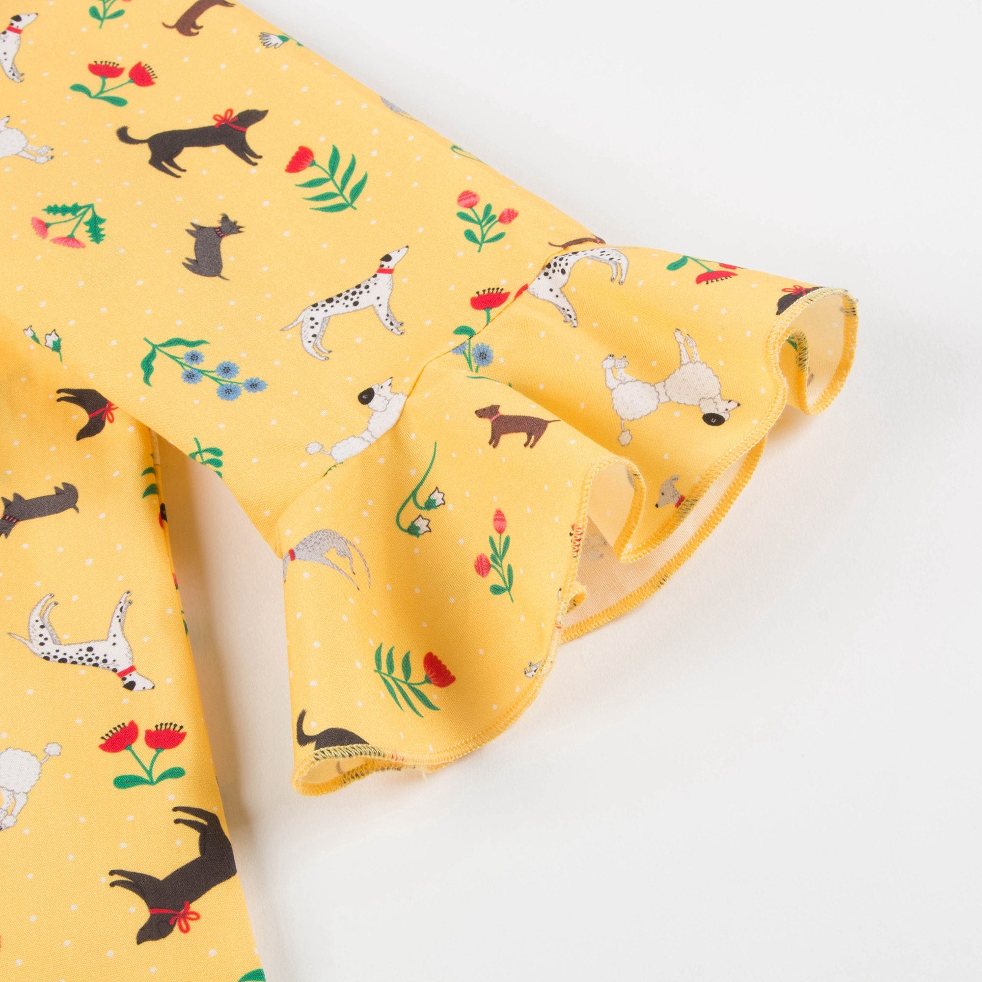 Girls Yellow Hand Collar Cotton Woven Dress