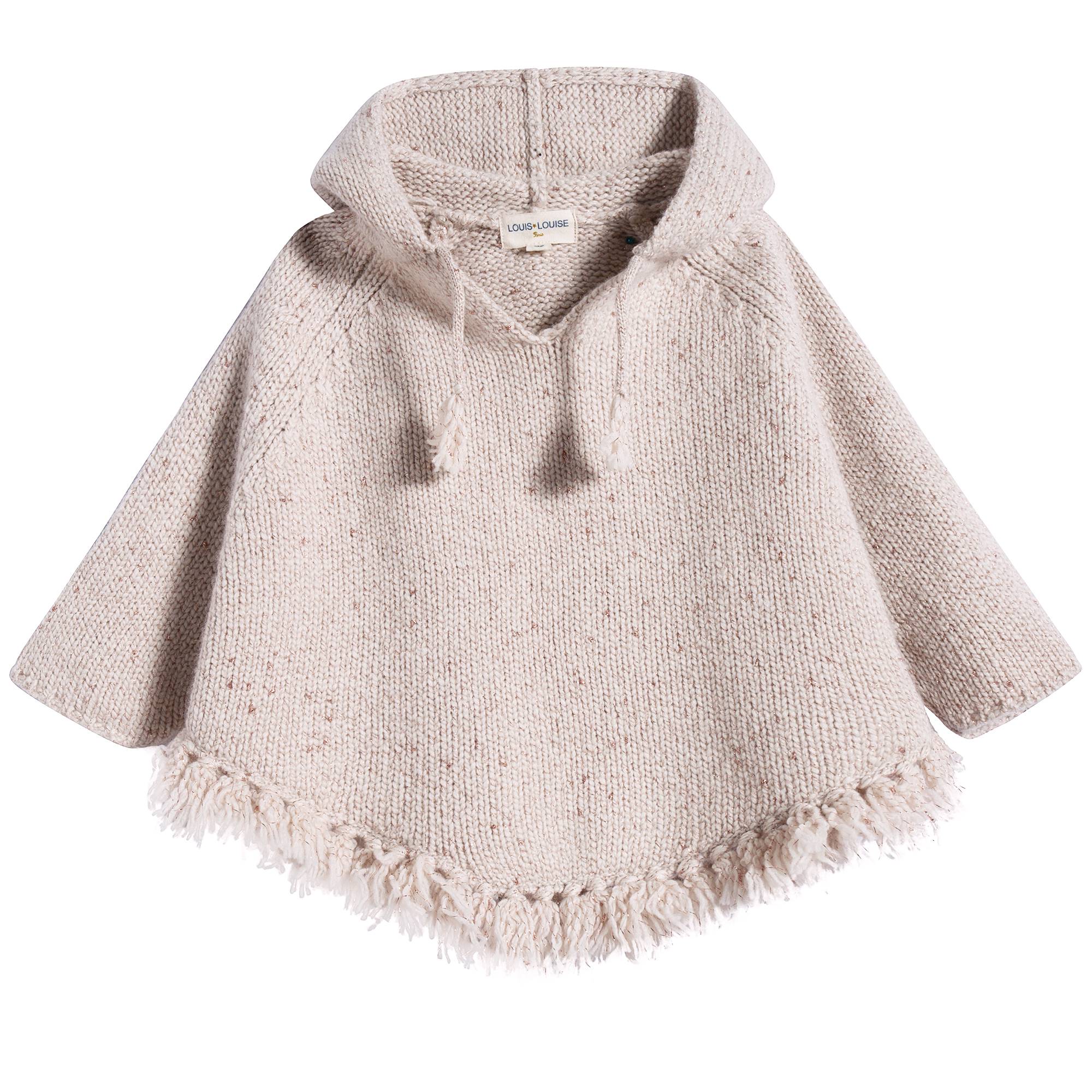 Girls Pink Lurex Knitted Wool Poncho