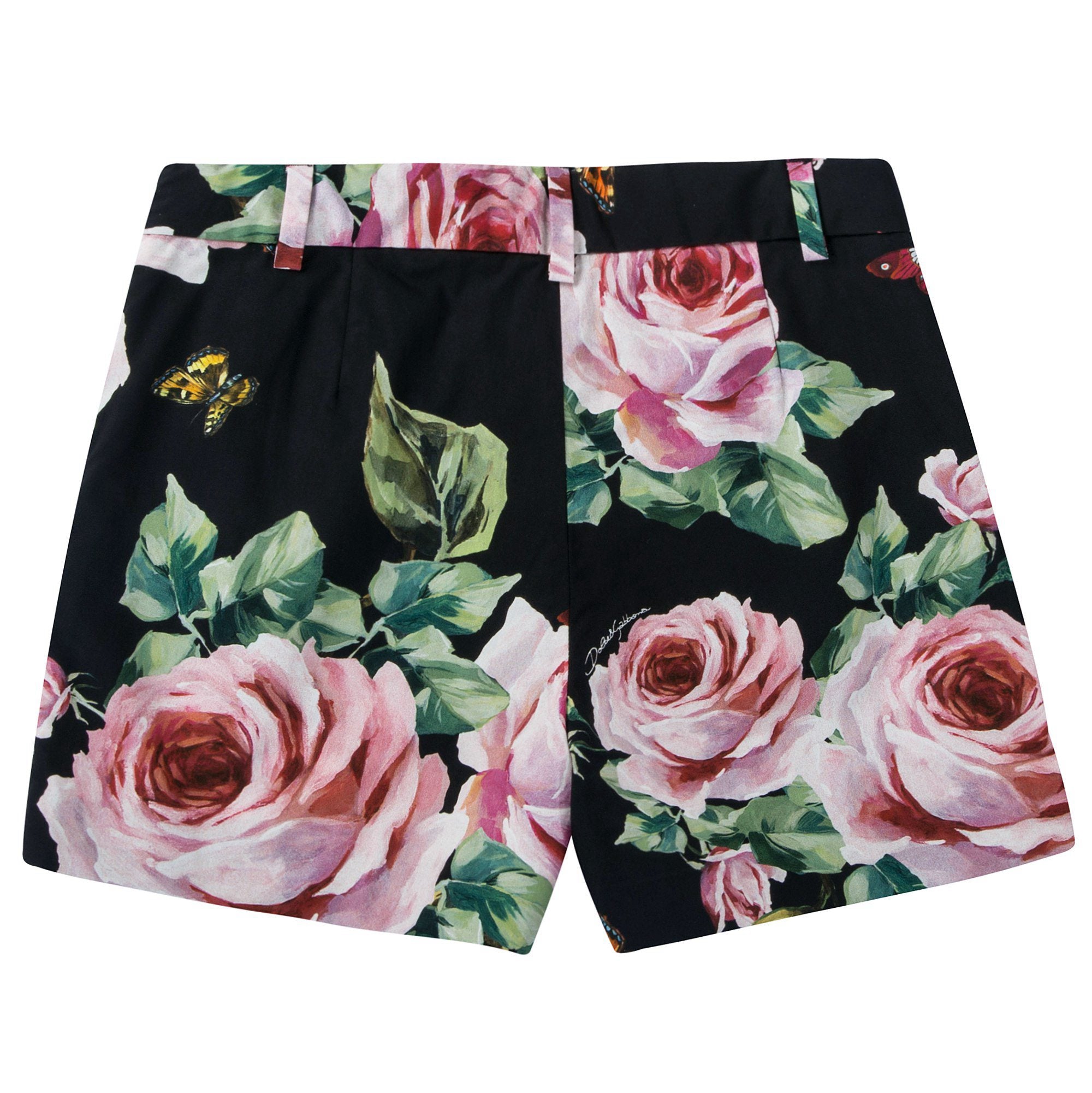 Girls Black Rose Cotton Shorts