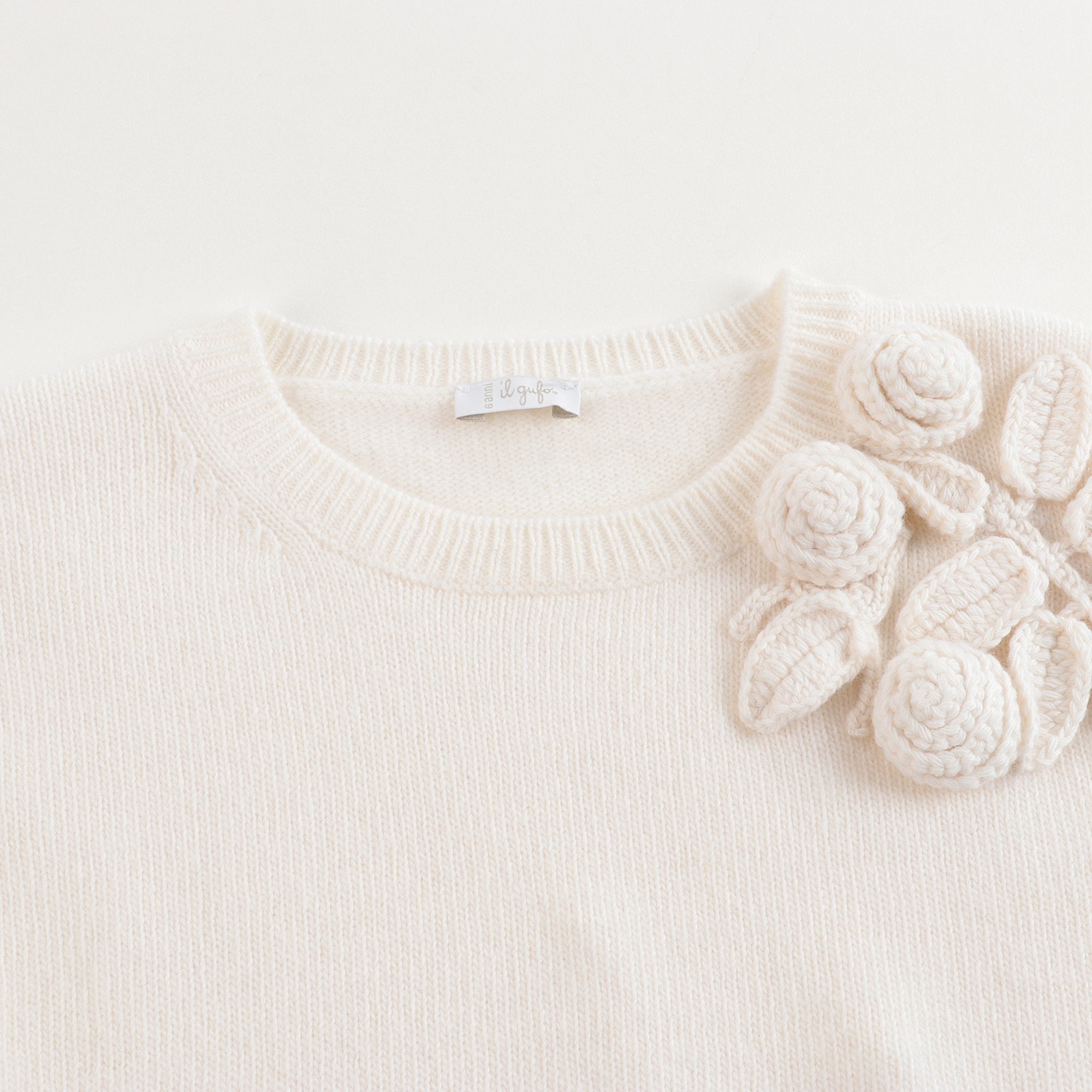 Girls White Embroidered Wool Sweater
