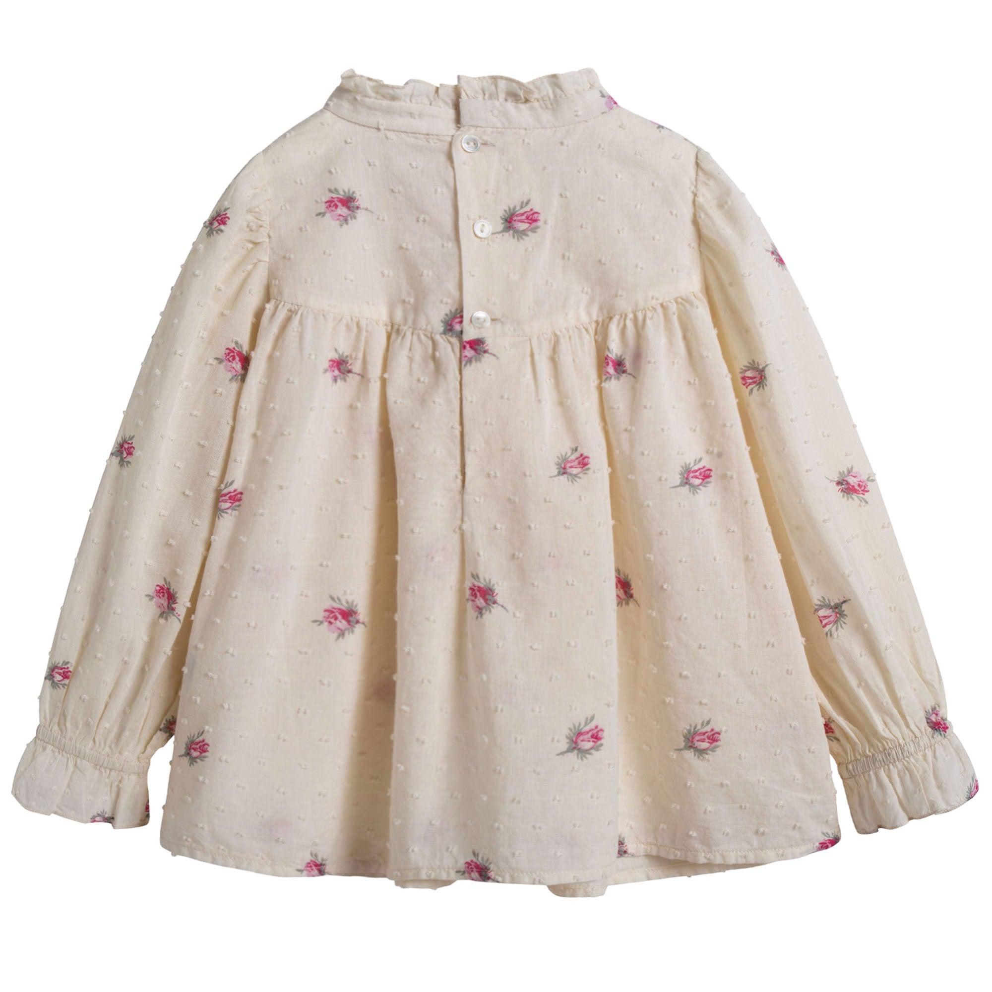 Girls Lvory With Pink Flowers Blouse