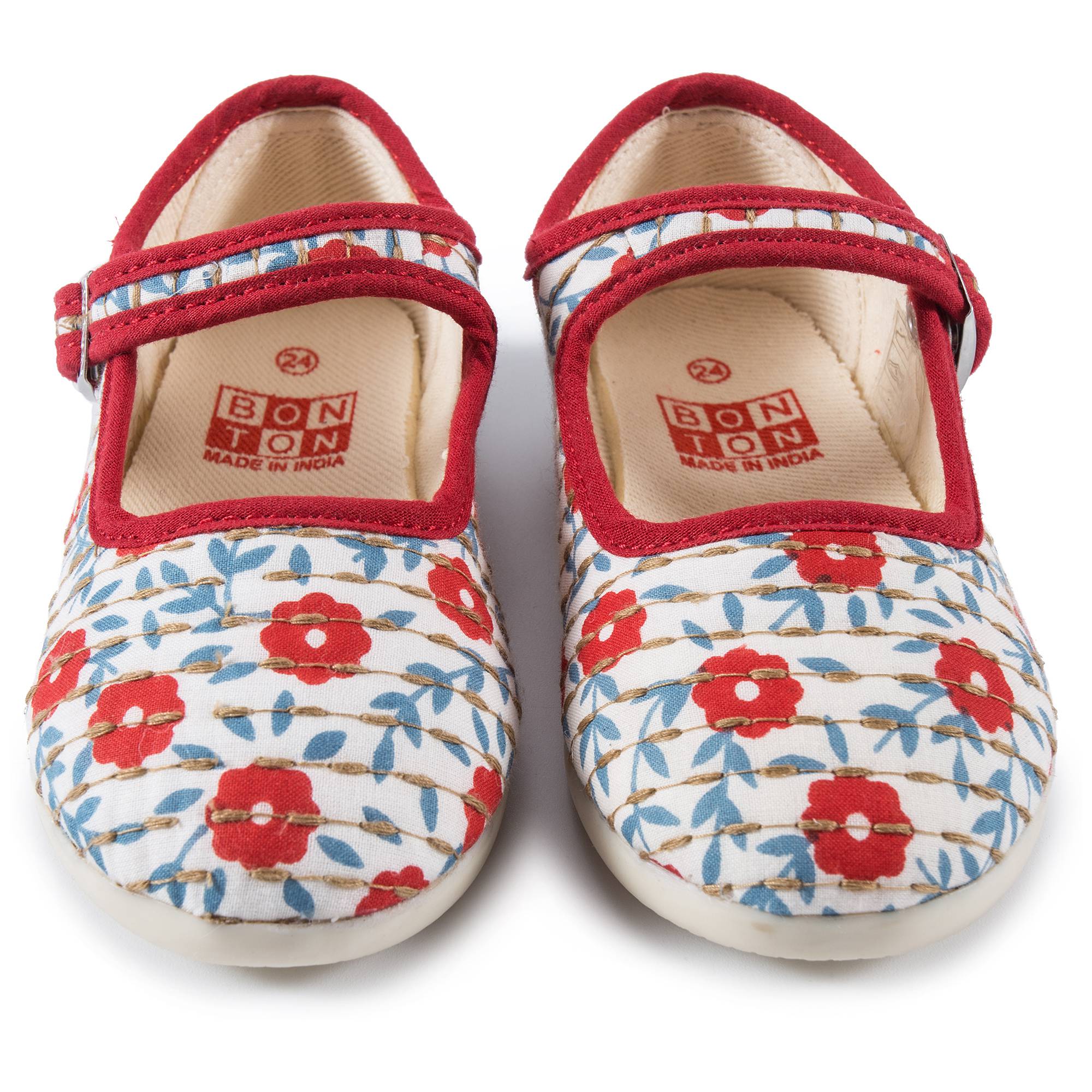Girls Red Embroidery Cotton Shoes