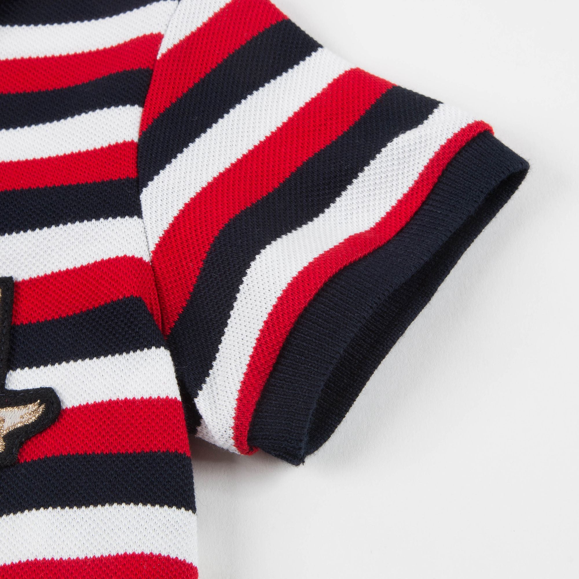 Baby Boys Red & Navy Striped Cotton Polo Shirt