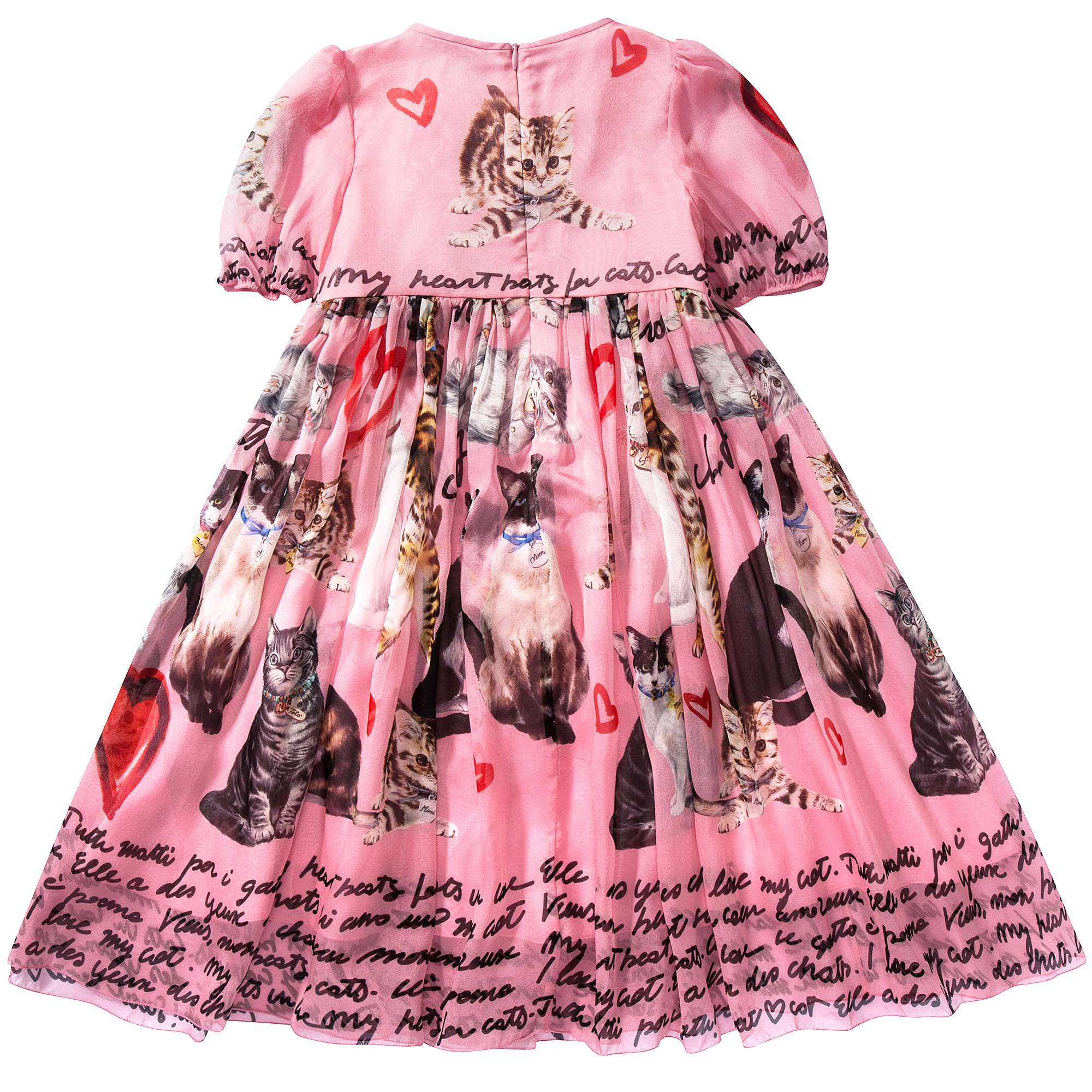 Baby  Girls  Pink  Cat Printed Silk Dress