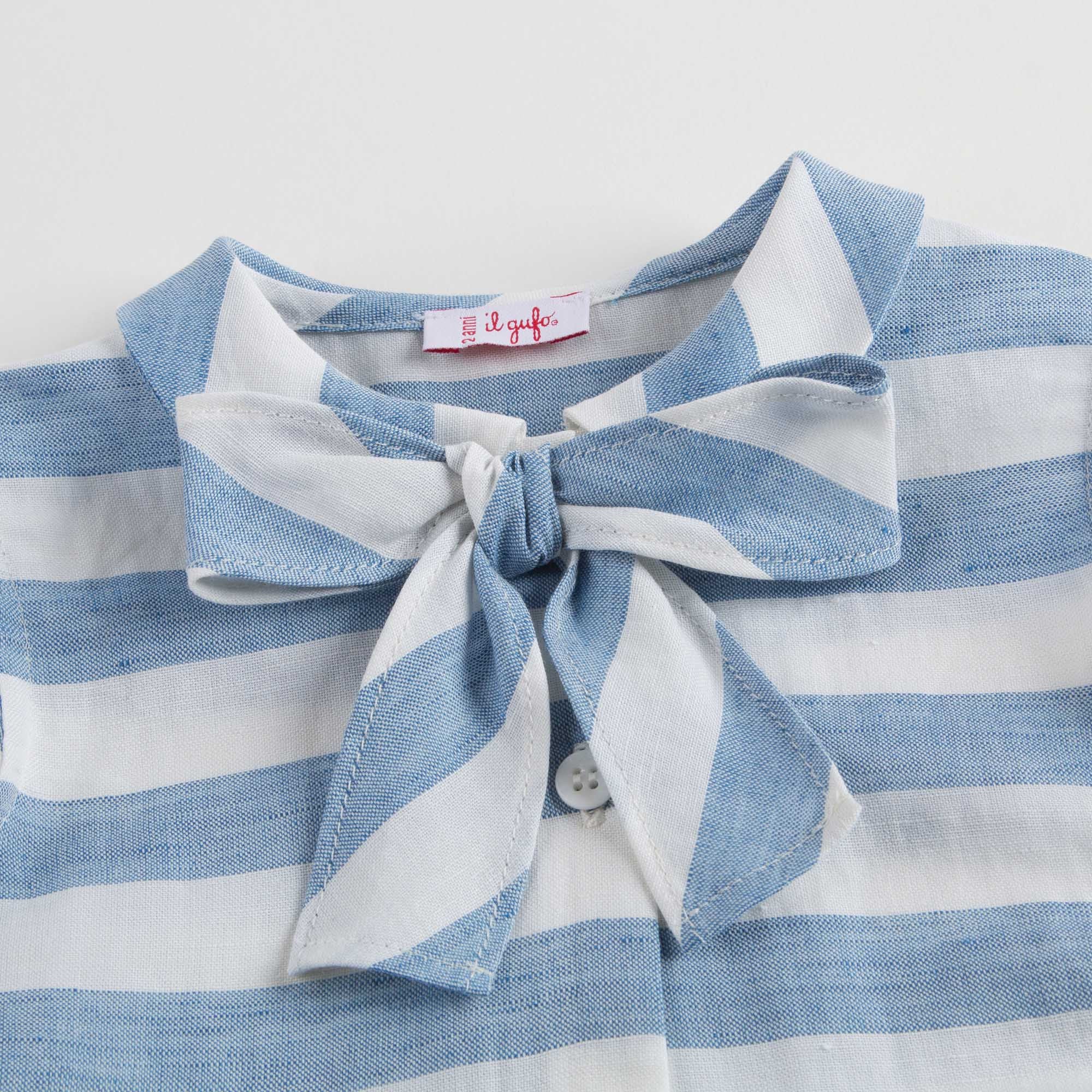 Girls Blue Striped Dress With Collar