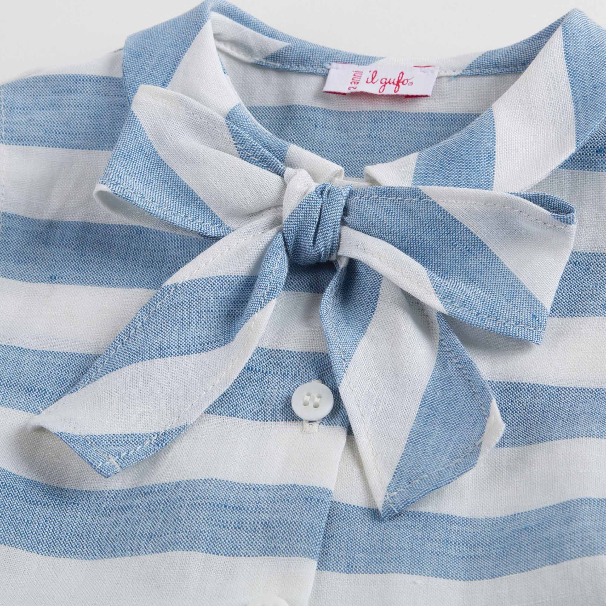 Girls Blue Striped Dress With Collar