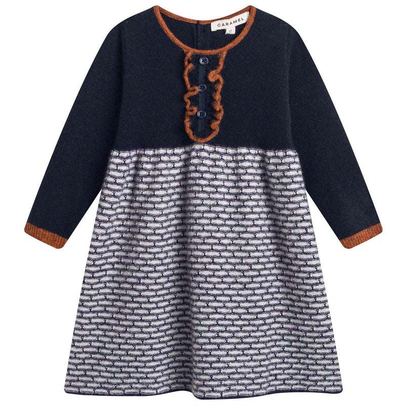 Baby Girls Navy Blue Knitted Wool Dress - CÉMAROSE | Children's Fashion Store - 1