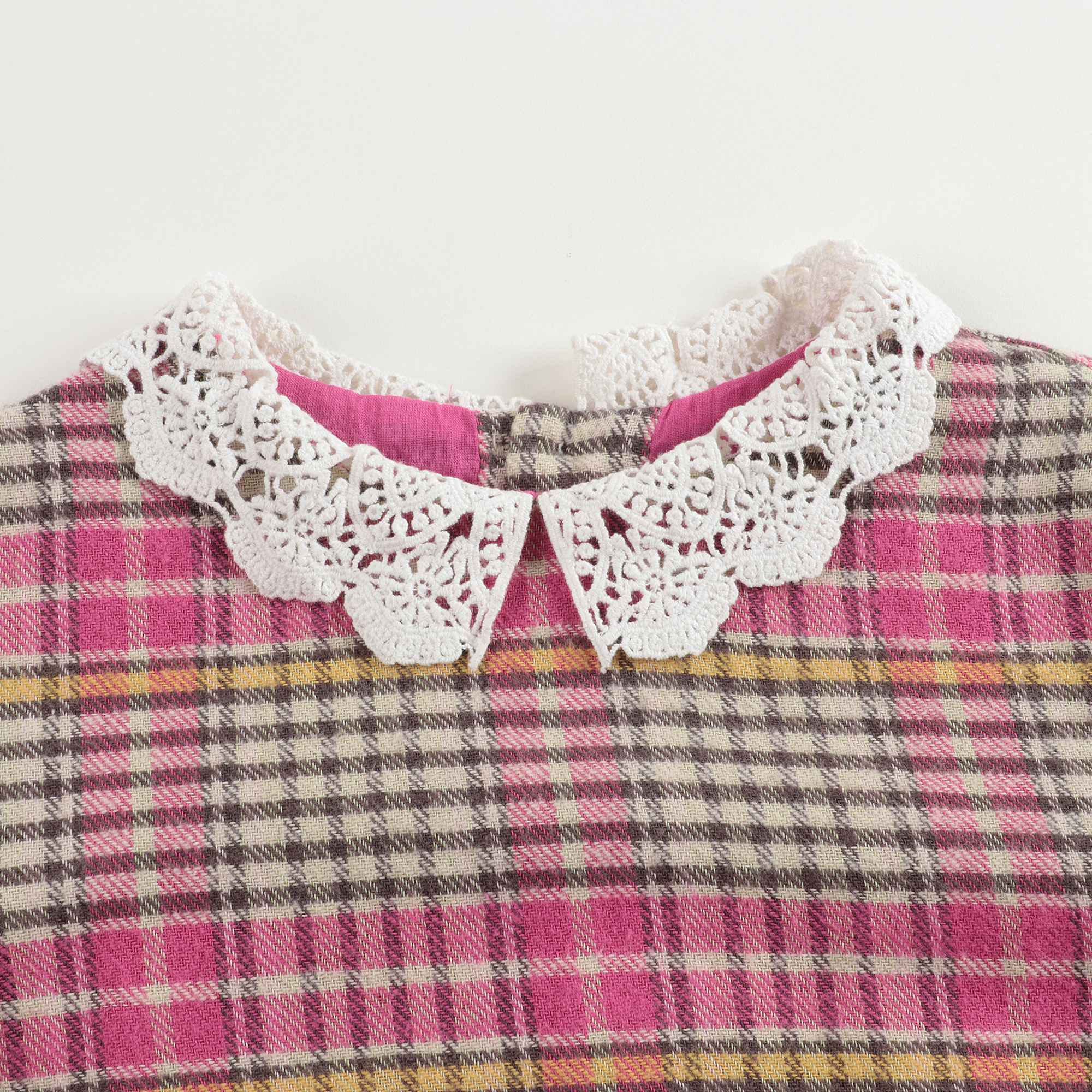女童粉色格子连衣裙