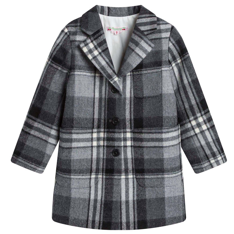 Girls Dark Grey Check Wool Coat - CÉMAROSE | Children's Fashion Store - 1