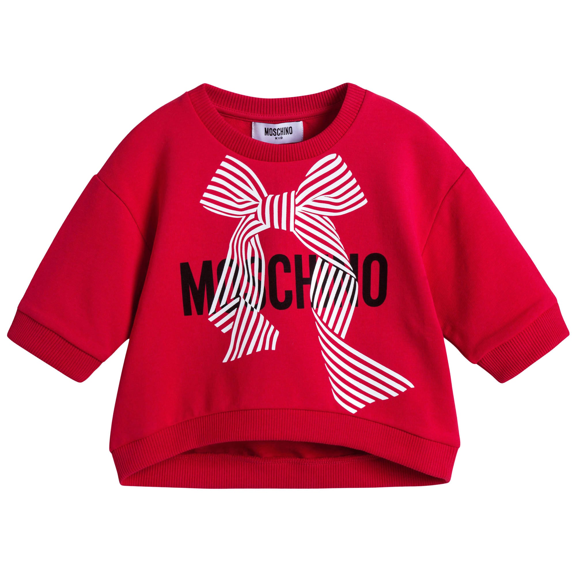 Girls Red Cropped Sweatshirt With Bow Print