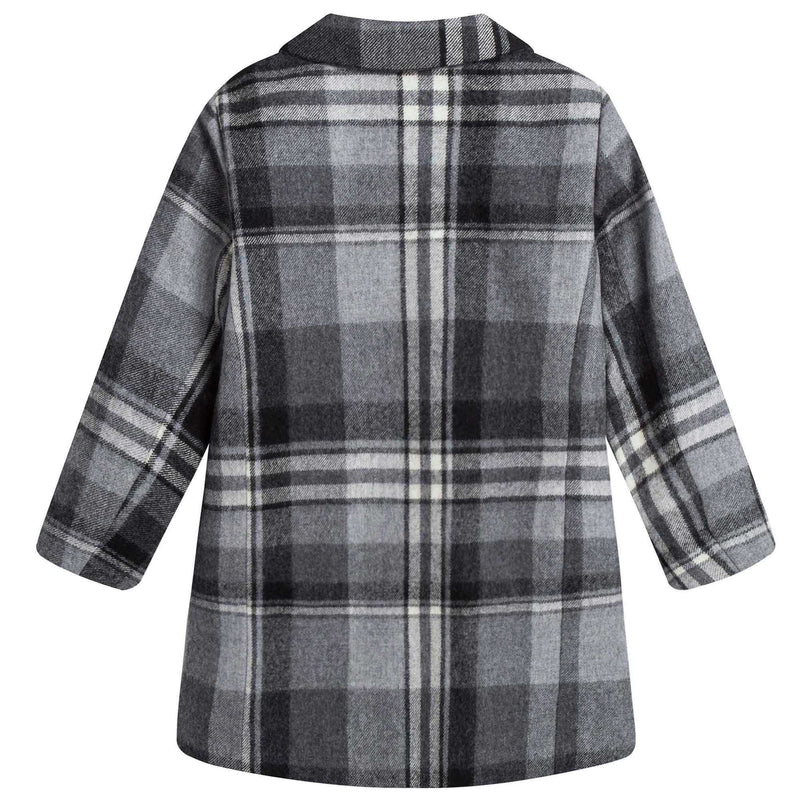 Girls Dark Grey Check Wool Coat - CÉMAROSE | Children's Fashion Store - 2