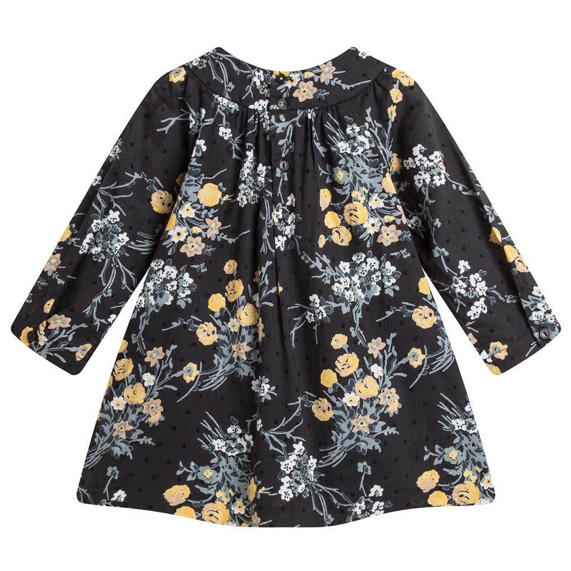 Baby Girls Black Cotton Dress With Gold Flower Print Trims - CÉMAROSE | Children's Fashion Store - 2