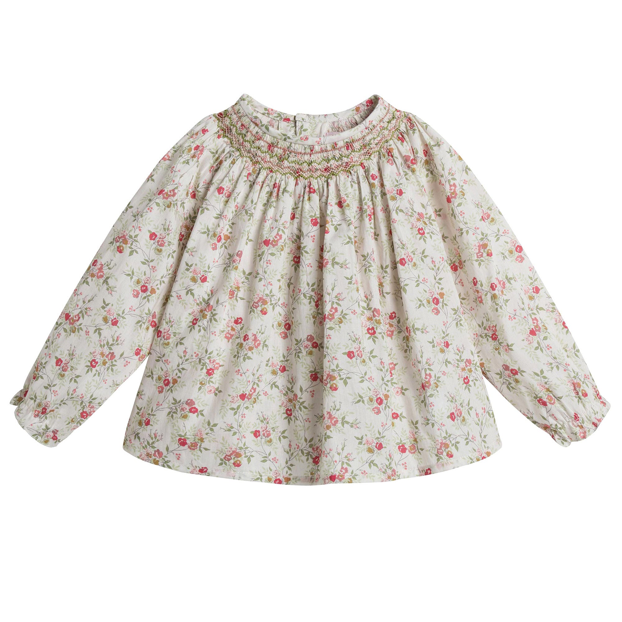 Baby Girls Sweet Pink Allover Flower Printed Rib Collar Blouse - CÉMAROSE | Children's Fashion Store - 1