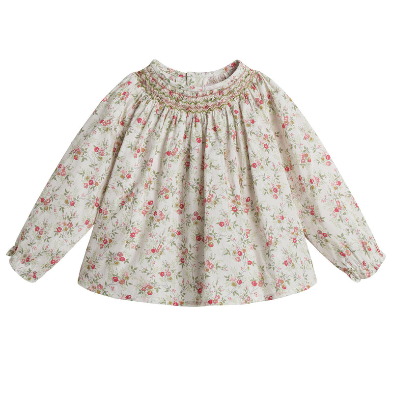 Baby Girls Sweet Pink Allover Flower Printed Rib Collar Blouse - CÉMAROSE | Children's Fashion Store - 1