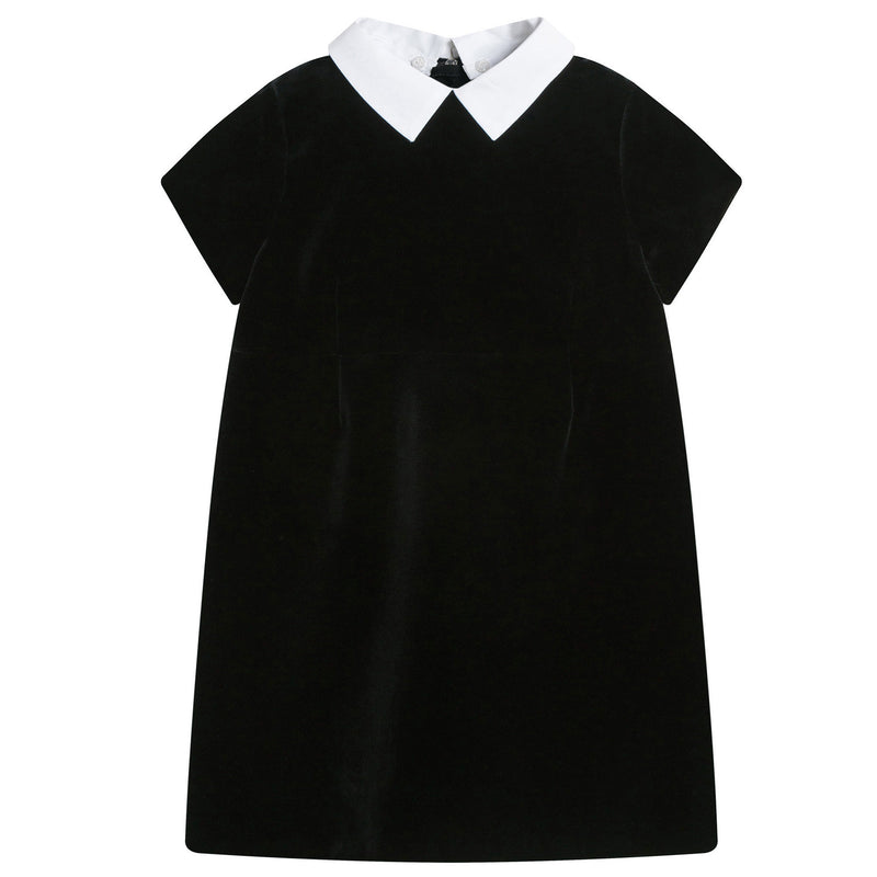 Girls Black Cotton Dress With White Collar - CÉMAROSE | Children's Fashion Store - 2