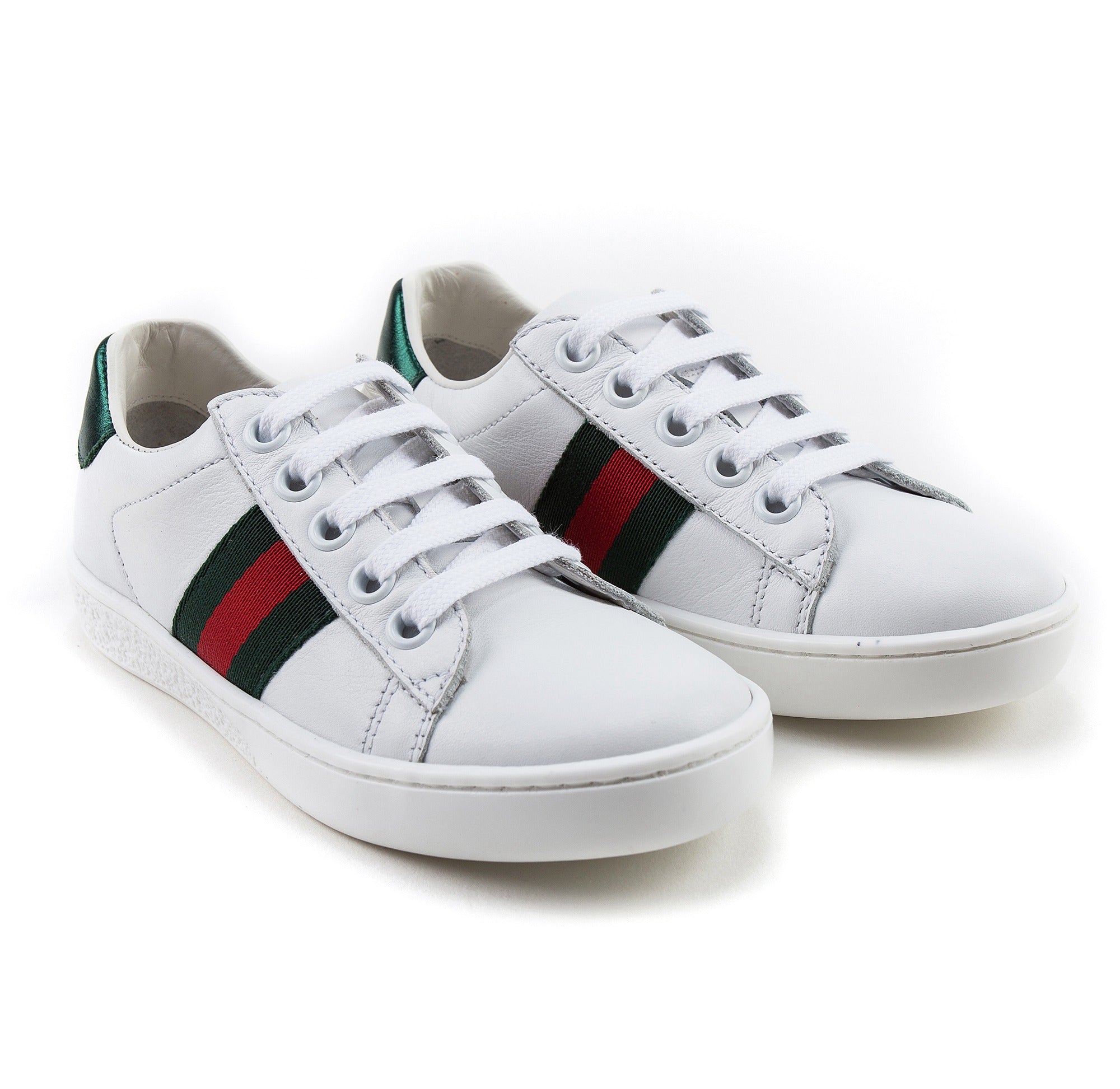 Girls White  Shoelace  Leather Trainers
