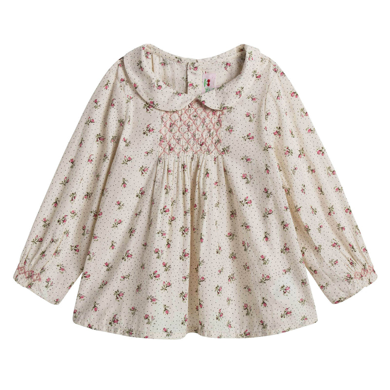 Baby Girls Dusky Pink Allover Flower Printed Trims Blouse - CÉMAROSE | Children's Fashion Store - 1