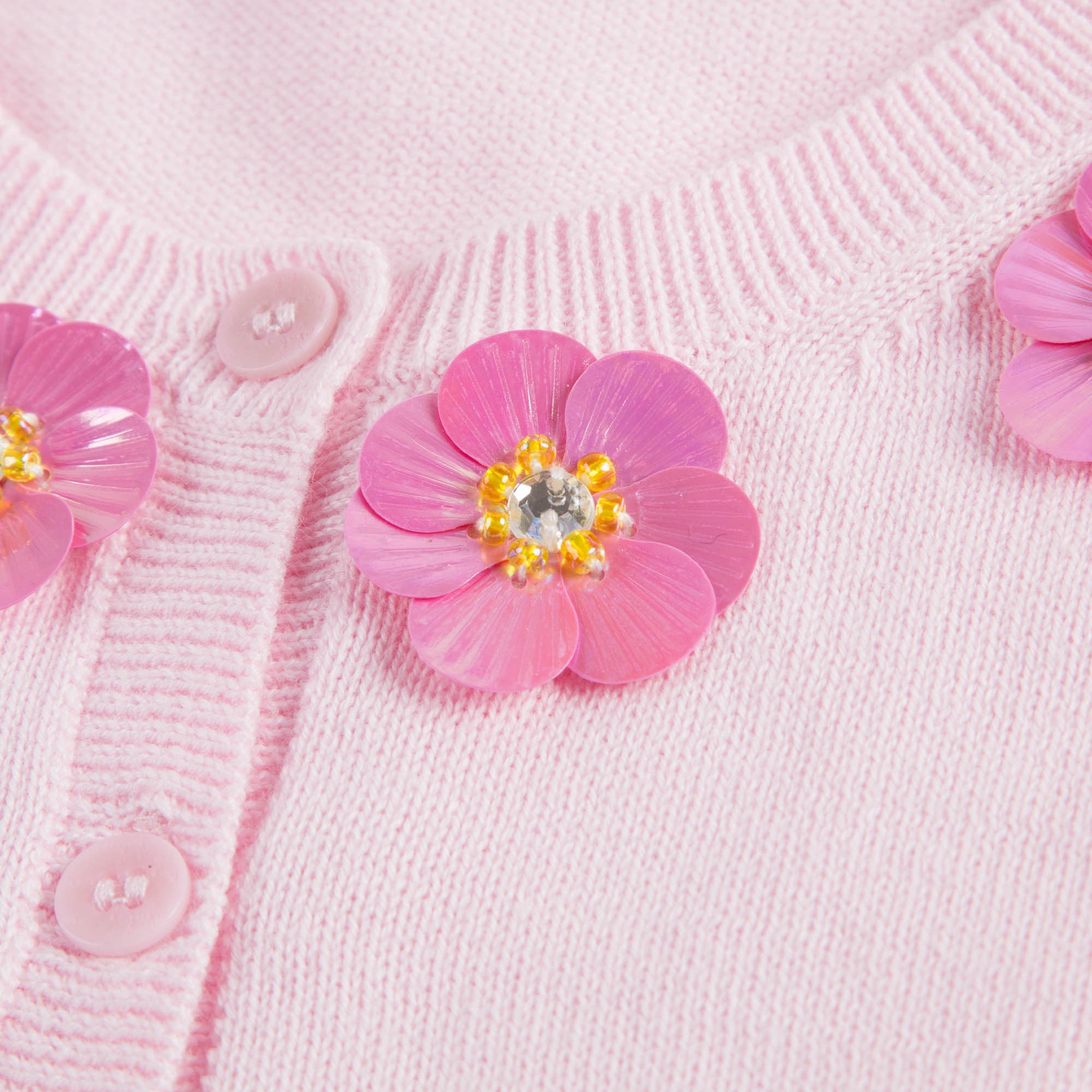 Girls Pink Cotton Cardigan With Flowers