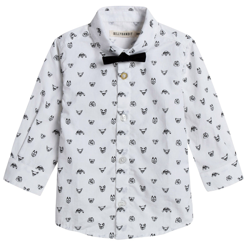 Baby Boys White Allover Printed Trims Cotton Shirt - CÉMAROSE | Children's Fashion Store - 1