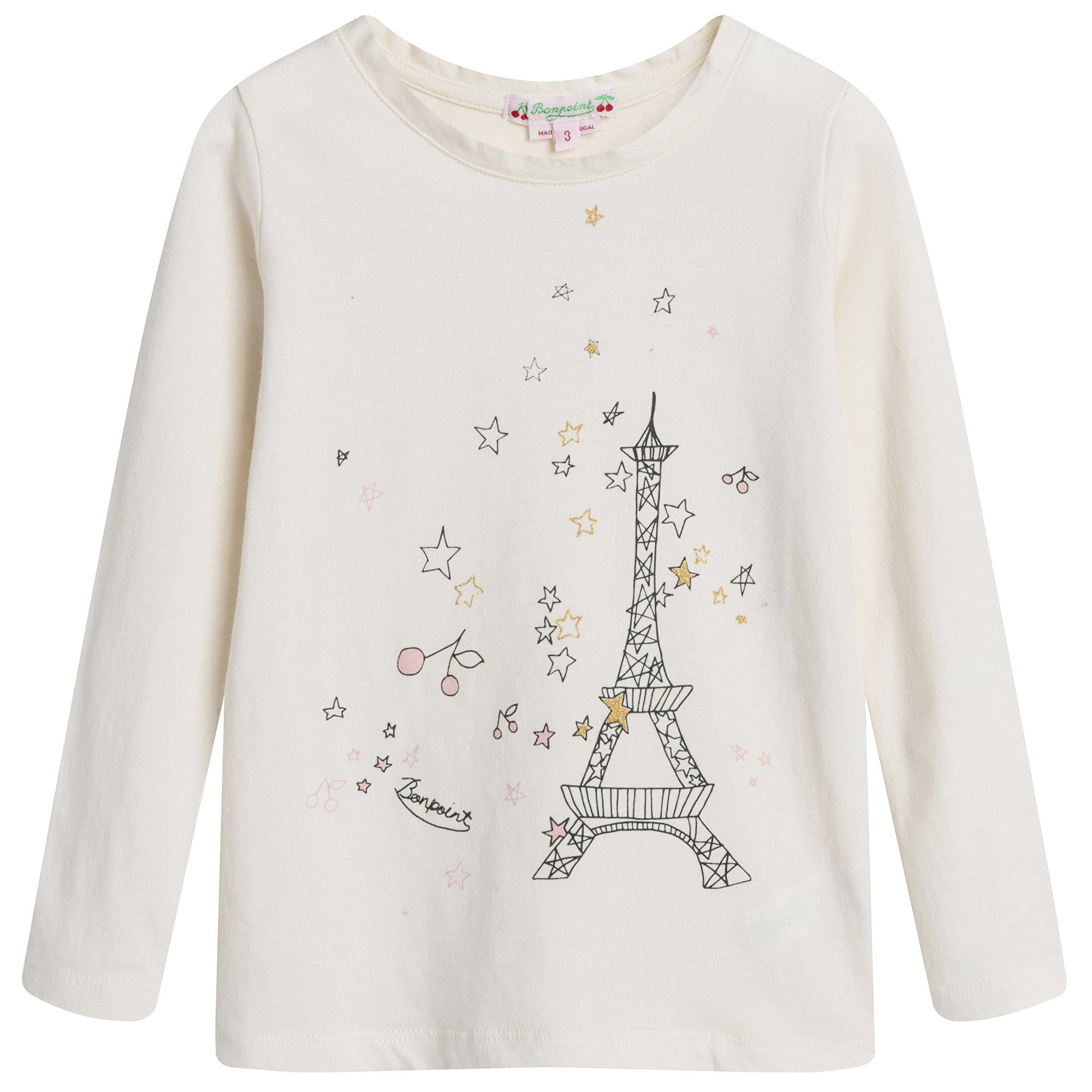 Girls Beige Cotton Eiffel Printed Trims T-Shirt - CÉMAROSE | Children's Fashion Store - 1