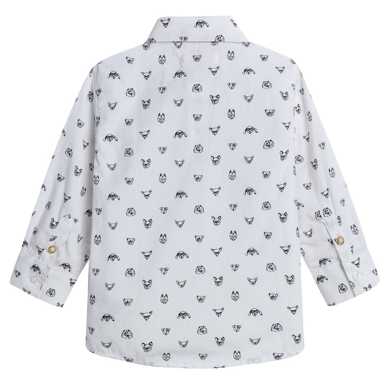 Baby Boys White Allover Printed Trims Cotton Shirt - CÉMAROSE | Children's Fashion Store - 2