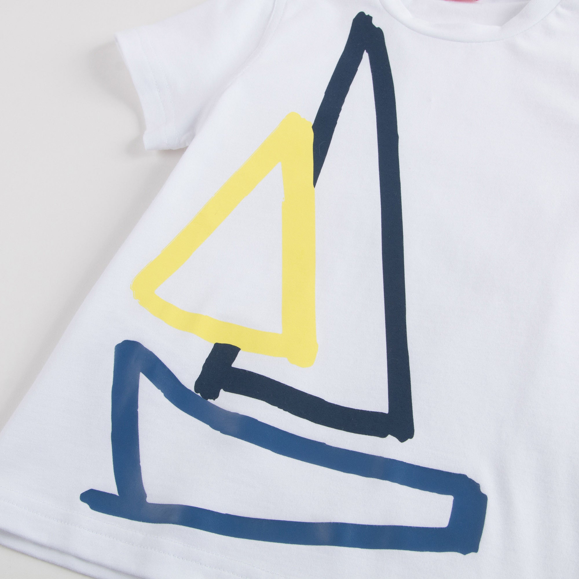 Boys White Boat Printed T-Shirt