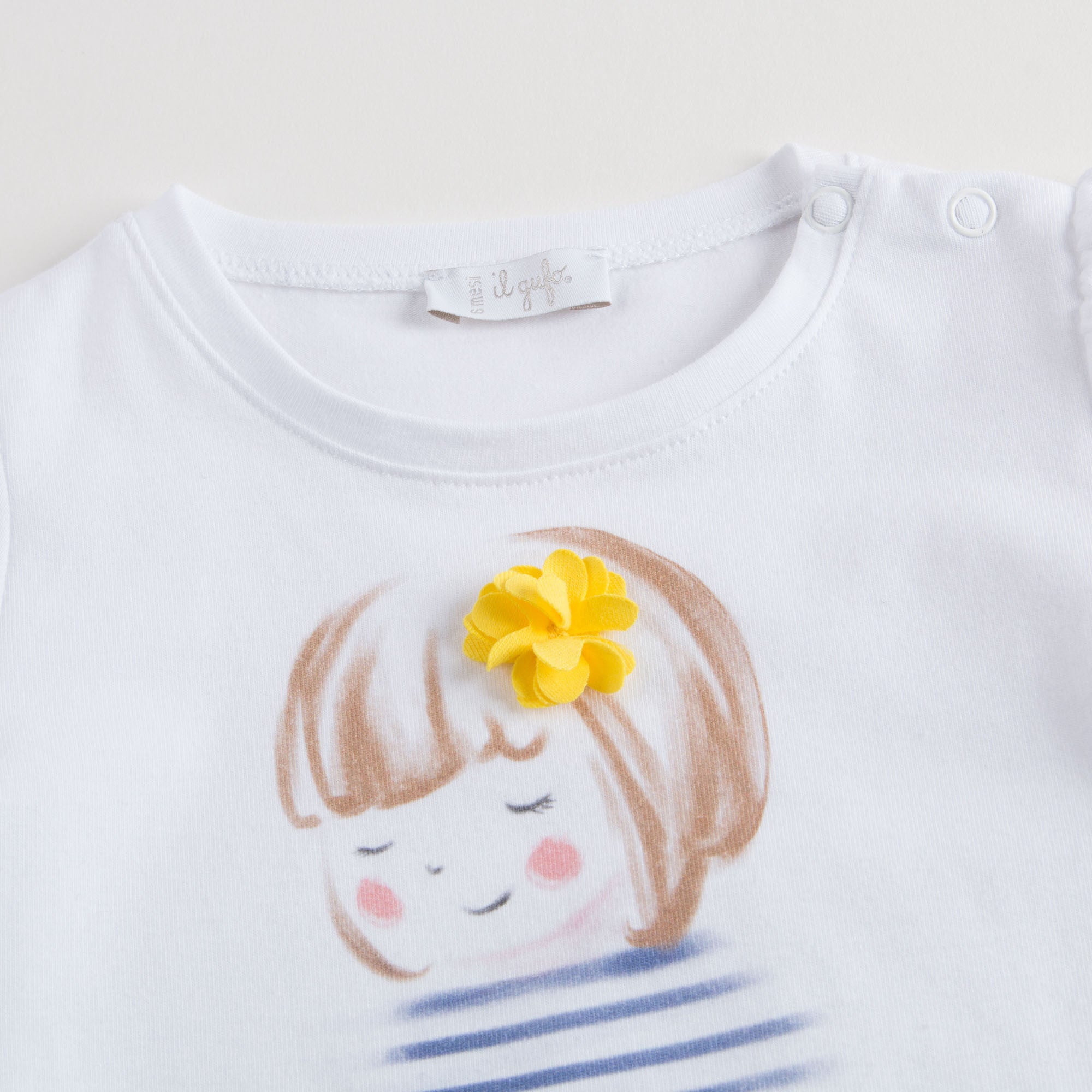 Baby Girls White Cotton T-Shirt with Girl Appliqué