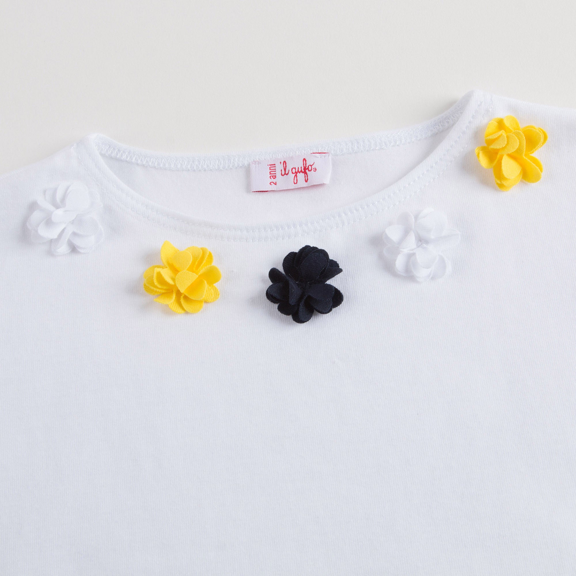 Girls White Cotton T-shirt with Flowers