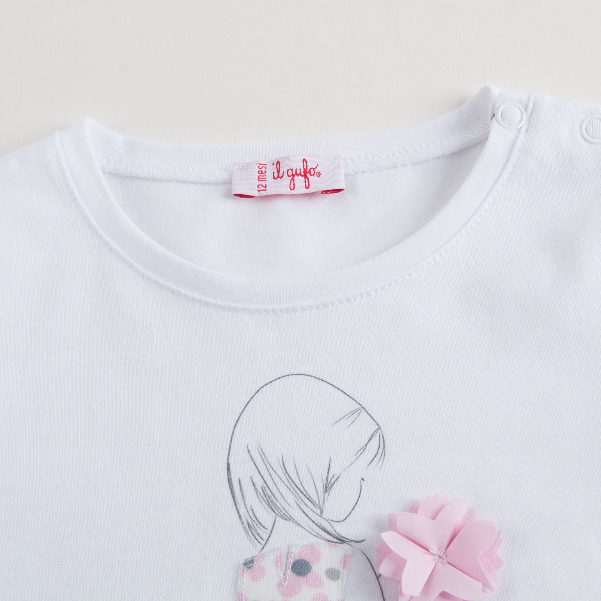 Girls White T-shirt With Light Pink Flower