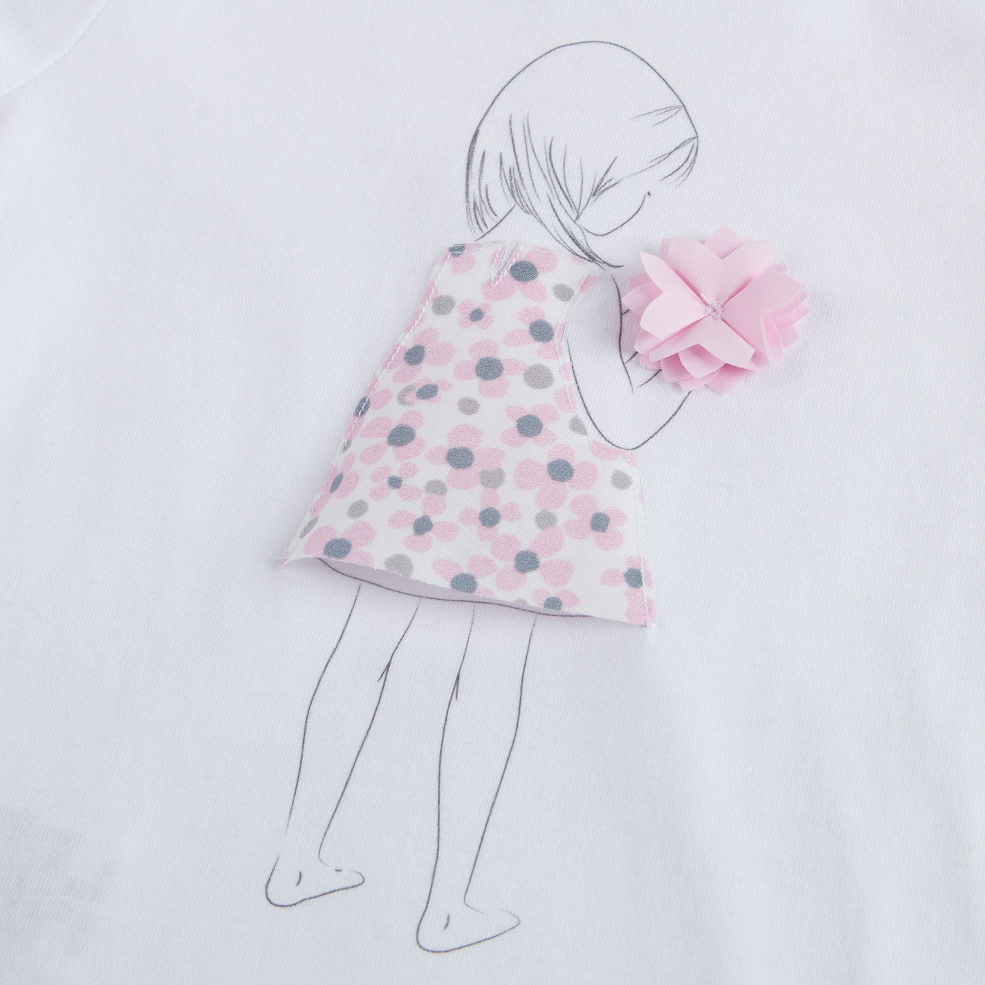 Girls White T-shirt With Light Pink Flower