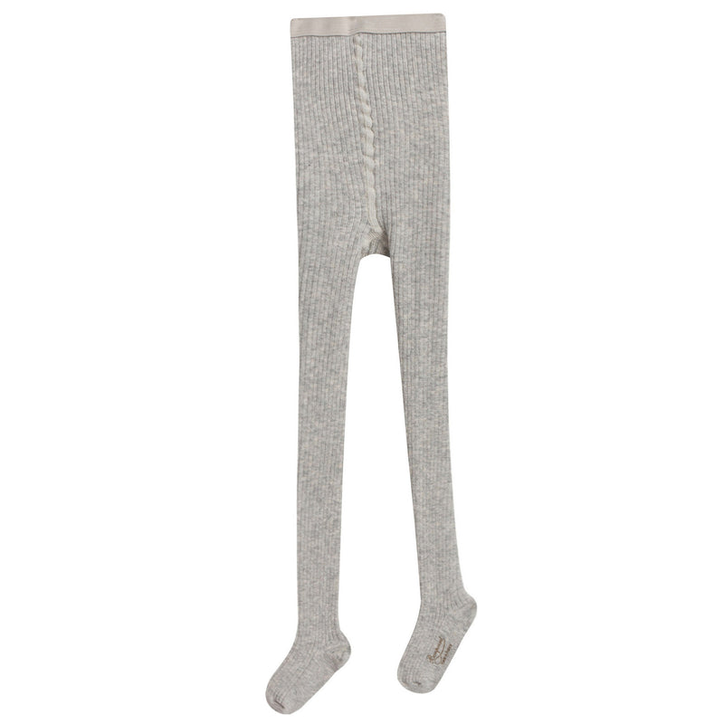 Girls Light Blue Cotton Ribbed Tights - CÉMAROSE | Children's Fashion Store - 1