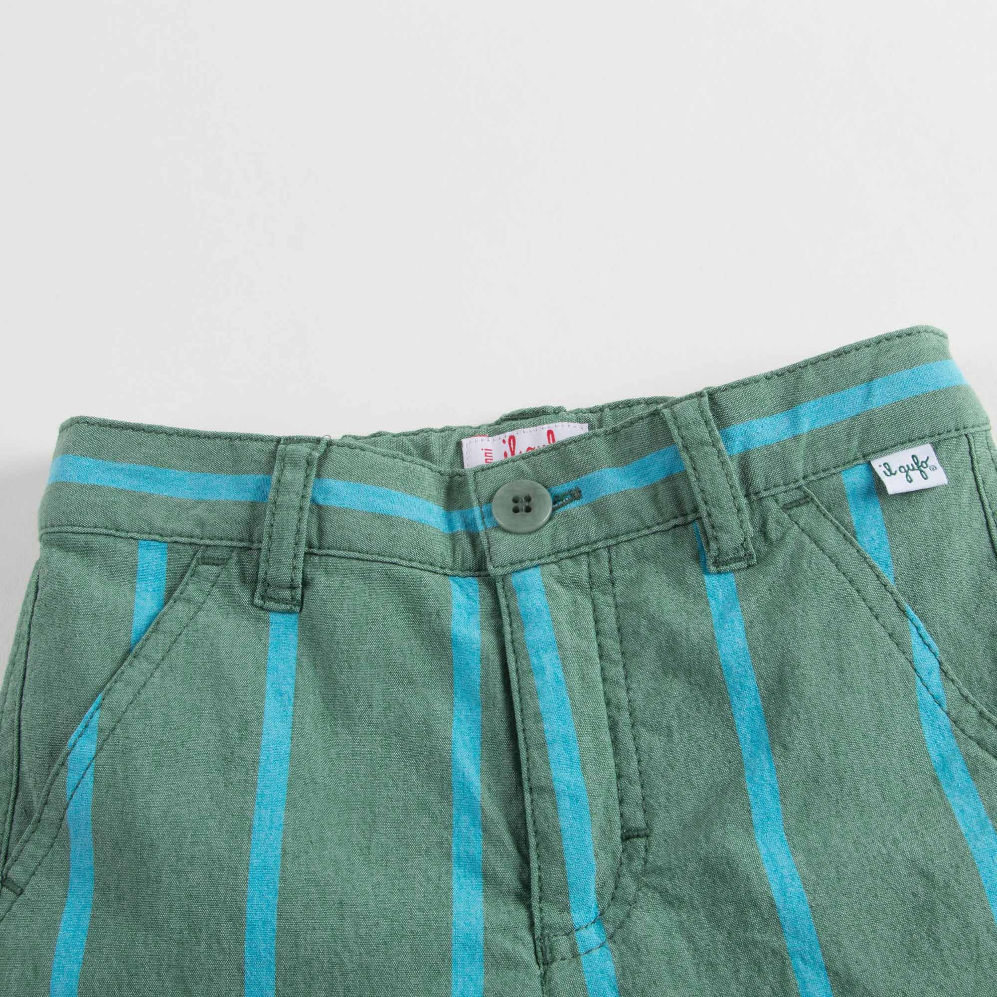 Boys Green Striped Shorts