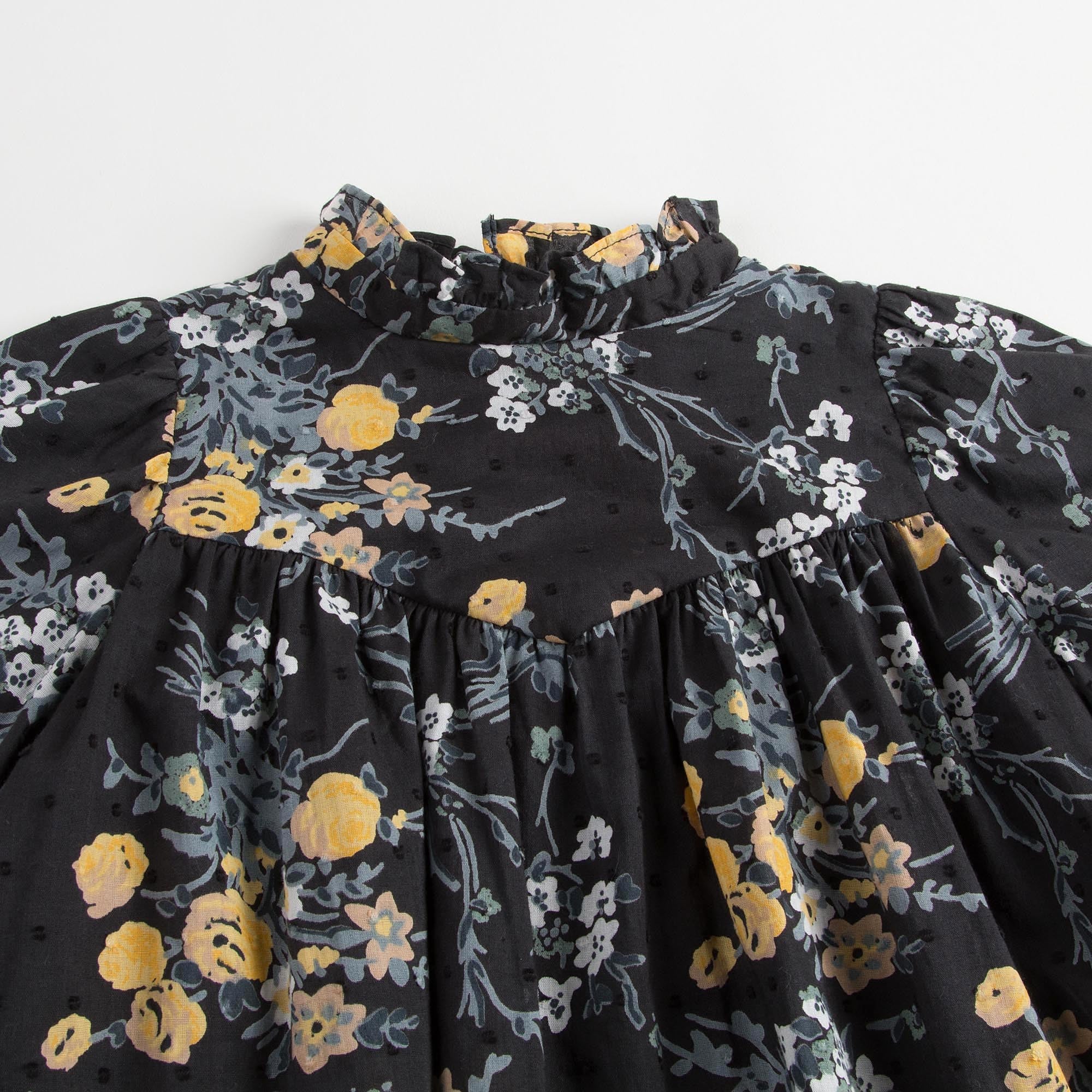 Girls Black Cotton Blouse With Gold Flower Print Trims - CÉMAROSE | Children's Fashion Store - 5