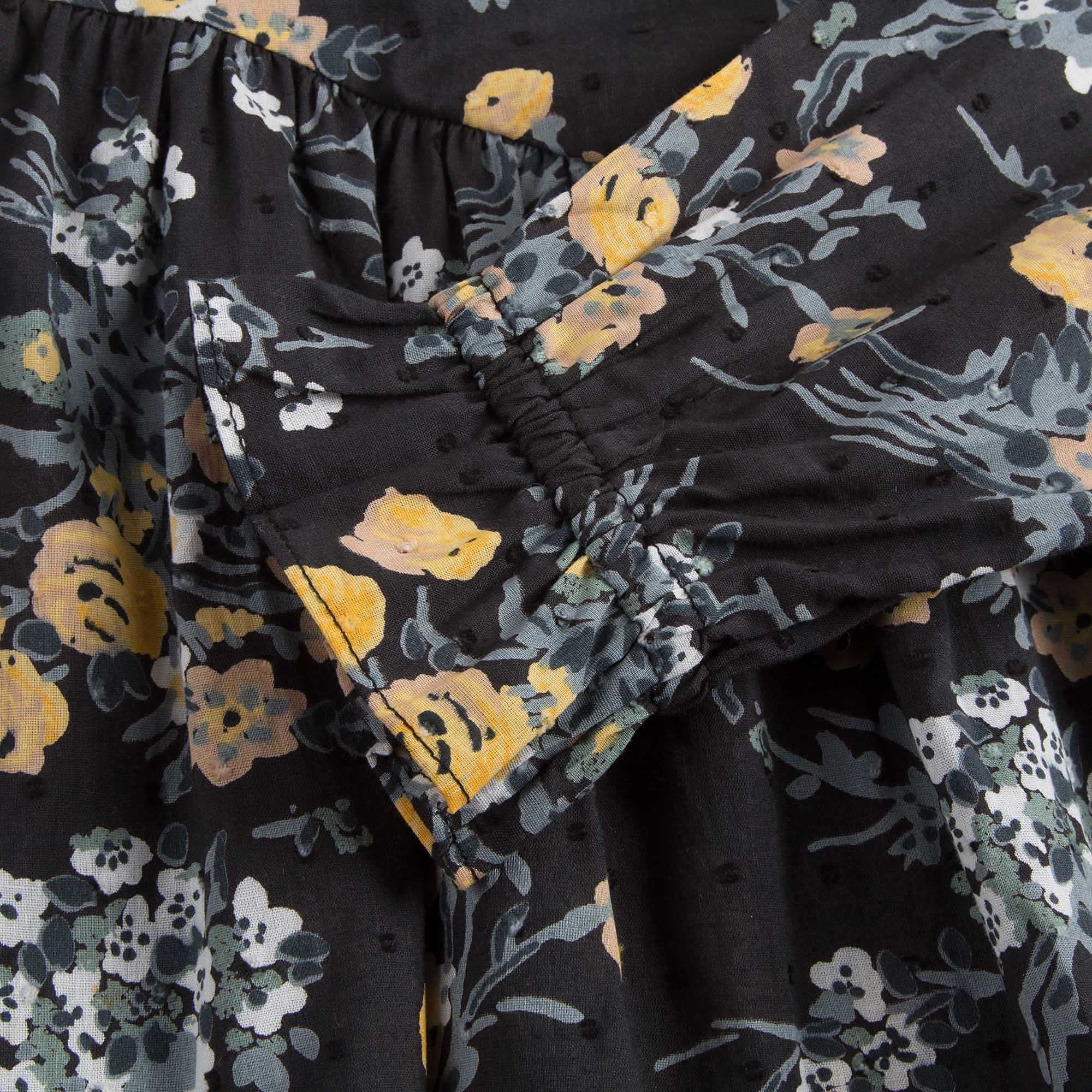Girls Black Cotton Blouse With Gold Flower Print Trims - CÉMAROSE | Children's Fashion Store - 7