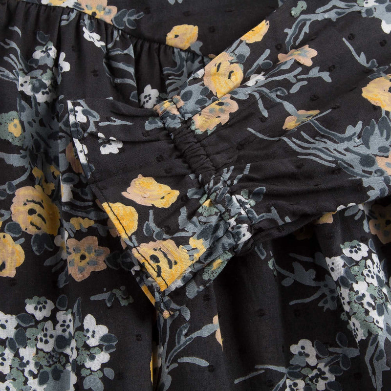 Girls Black Cotton Blouse With Gold Flower Print Trims - CÉMAROSE | Children's Fashion Store - 7