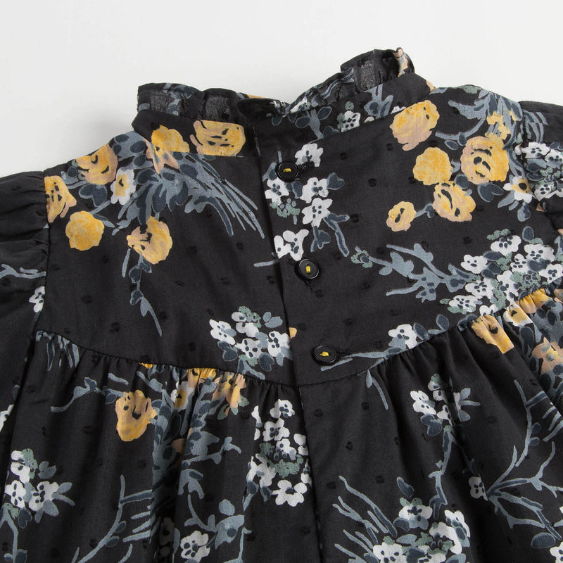 Girls Black Cotton Blouse With Gold Flower Print Trims - CÉMAROSE | Children's Fashion Store - 4